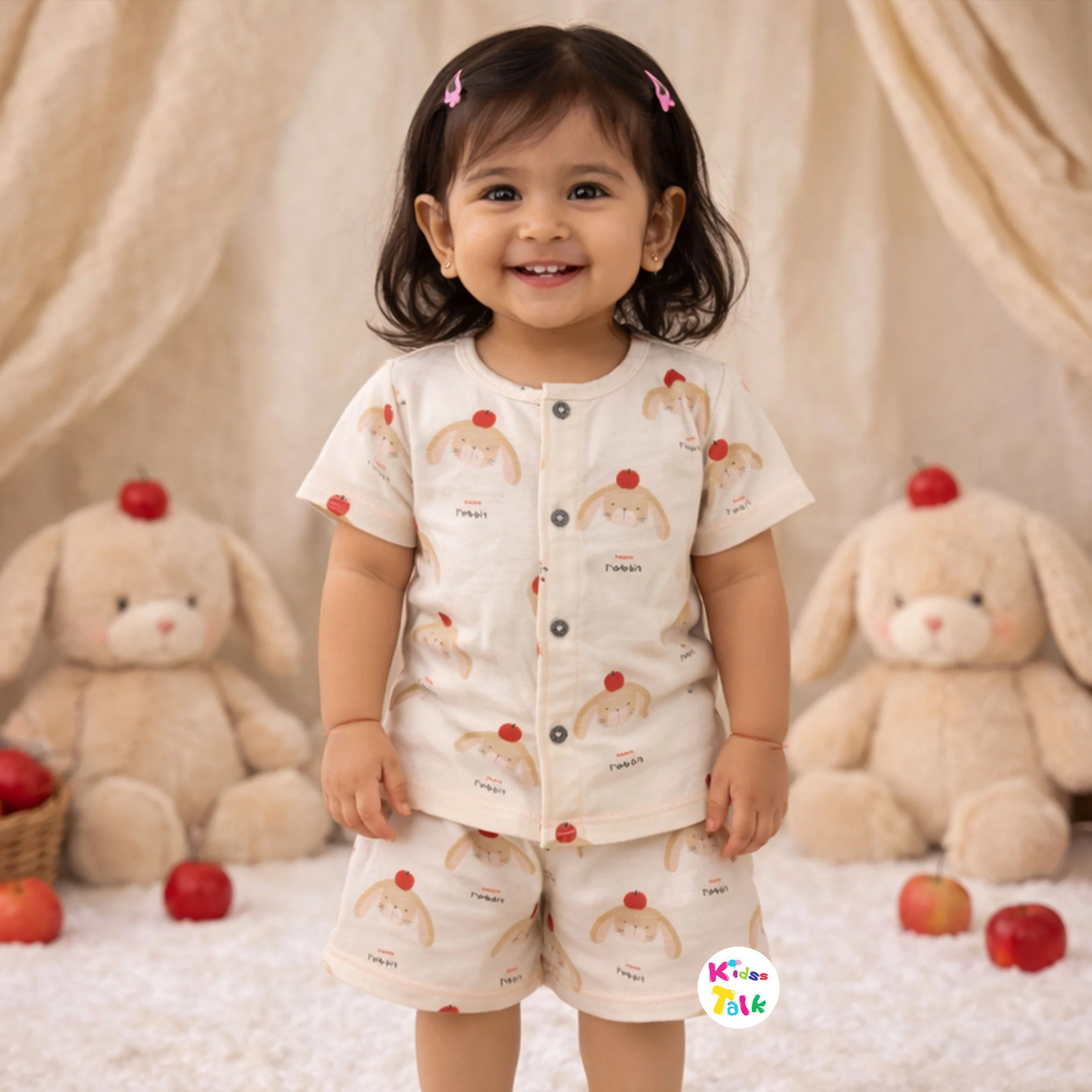 Muslin Half Sleeve Printed Top With Half Pant - Lemon Yellow