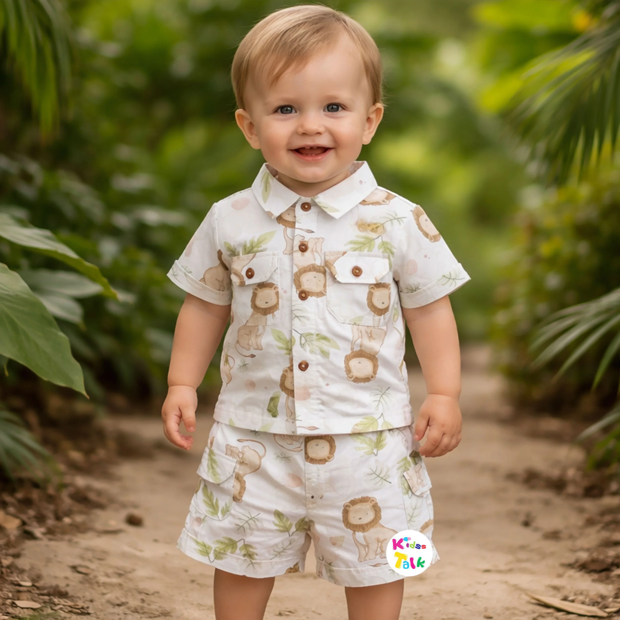 Soft Cotton Half Sleeve Half Pant Set With Cute Print - White