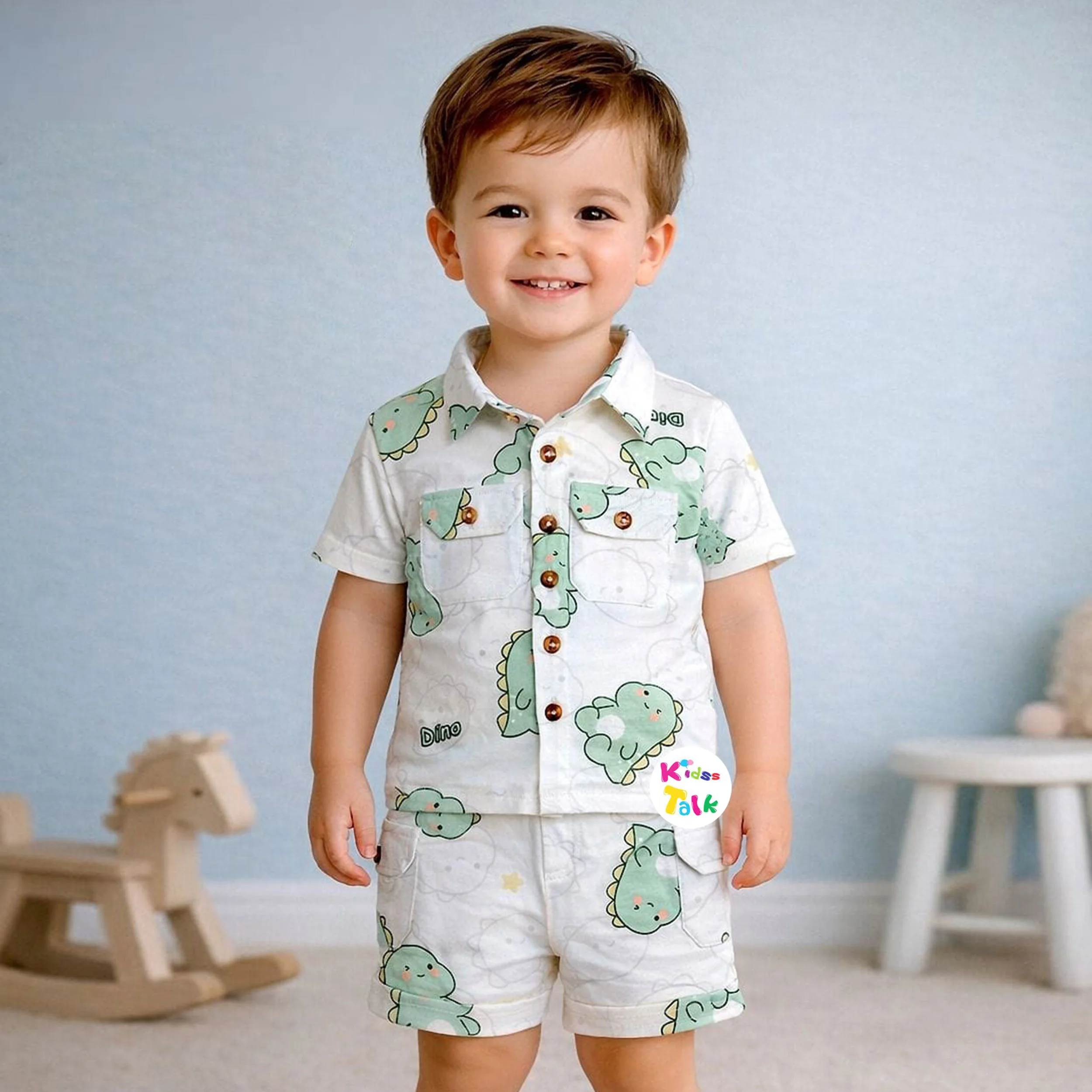 Soft Cotton Half Sleeve Half Pant Set With Cute Print - Mint Green