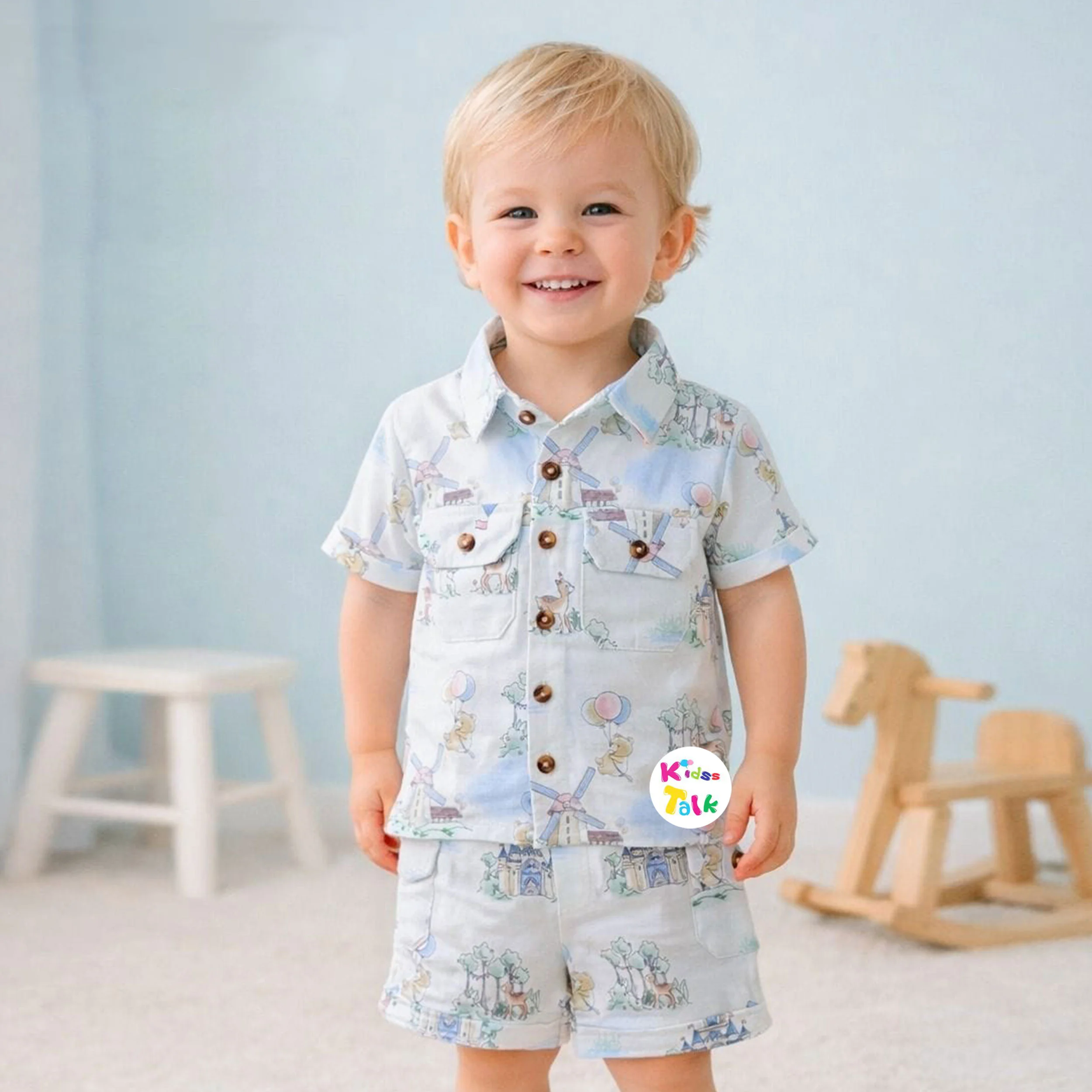 Soft Cotton Half Sleeve Half Pant Set With Cute Print - White