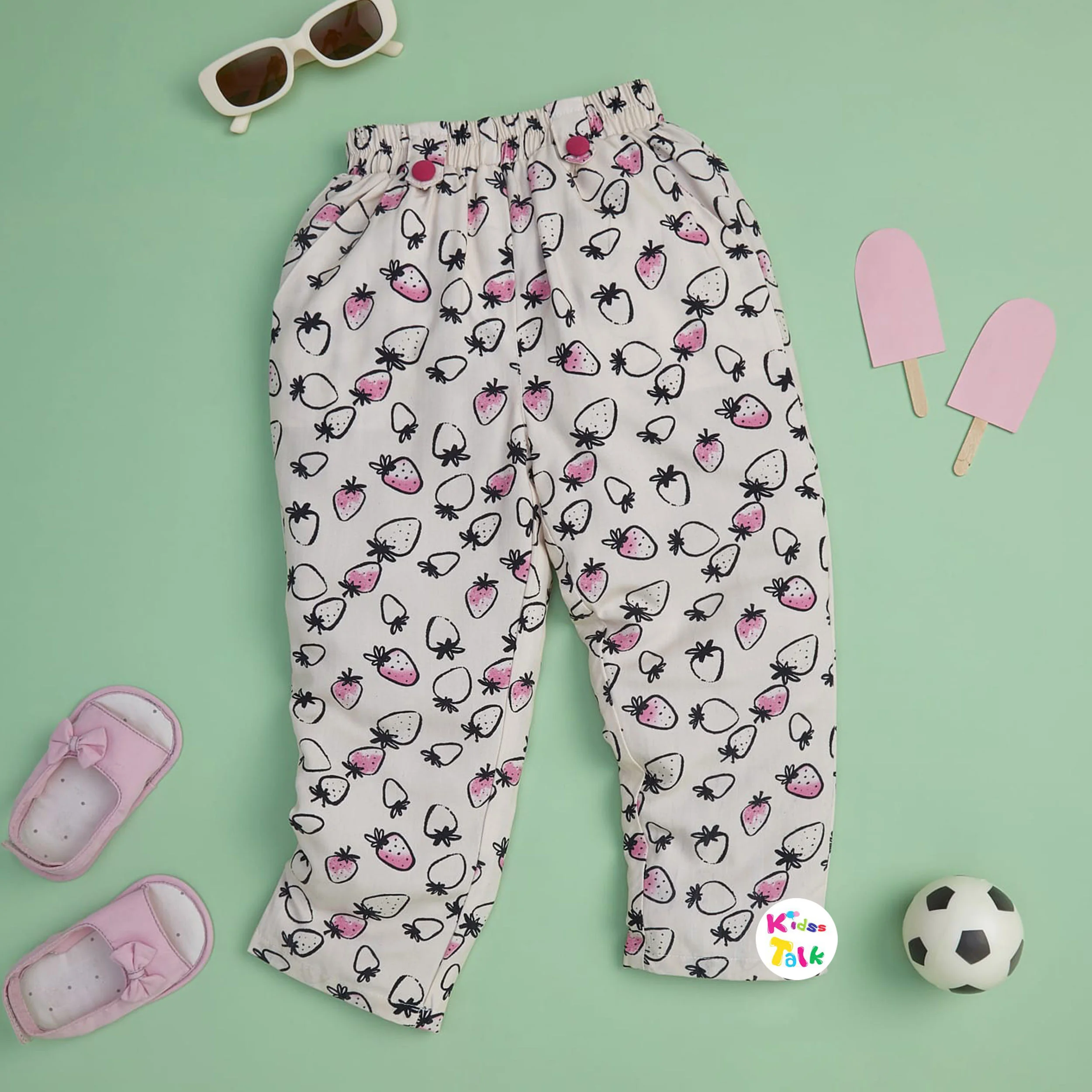 Cotton Knitted Cute Printed Full Length Leggings - Baby Pink
