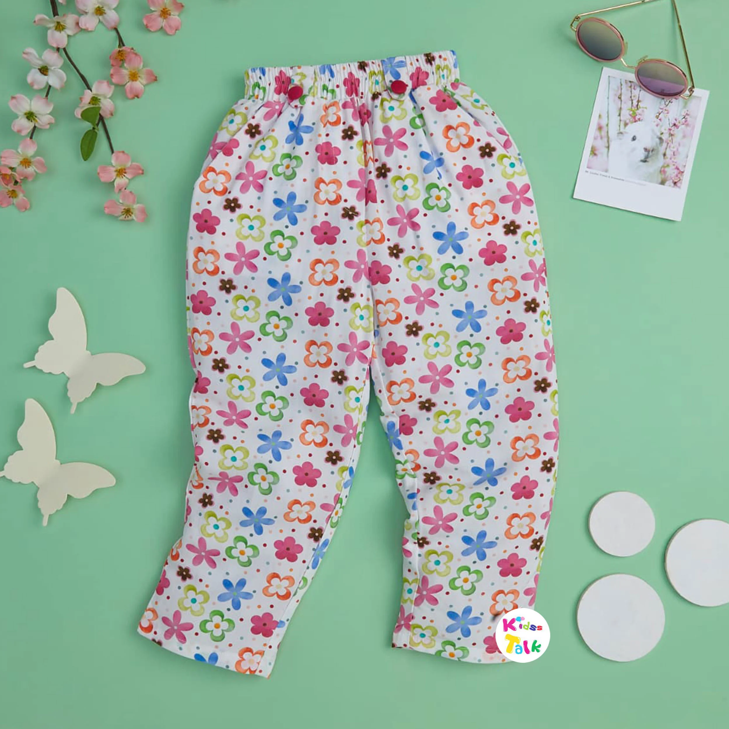 Cotton Knitted Cute Printed Full Length Leggings - White