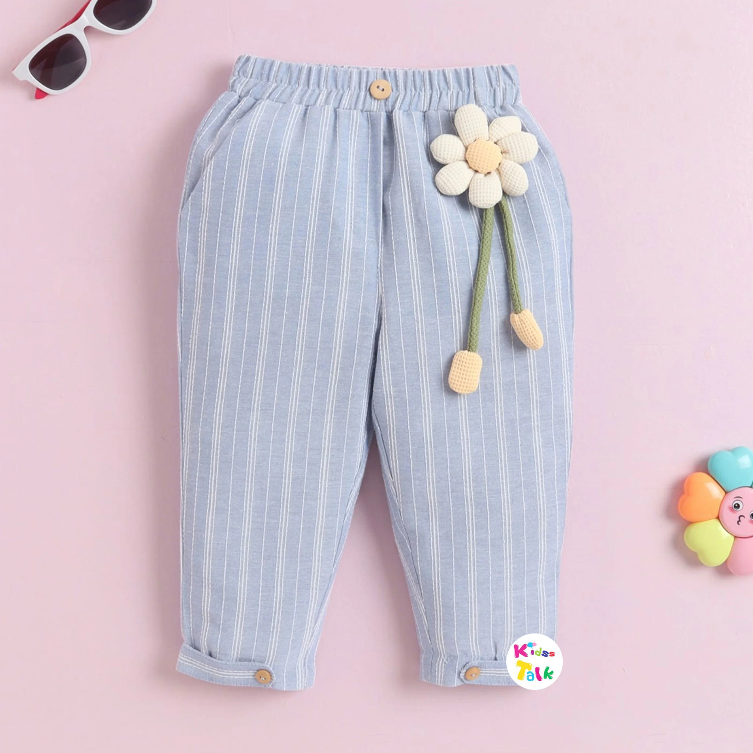 Cotton Regular Fit Full Length Pant With Patch Work - Blue