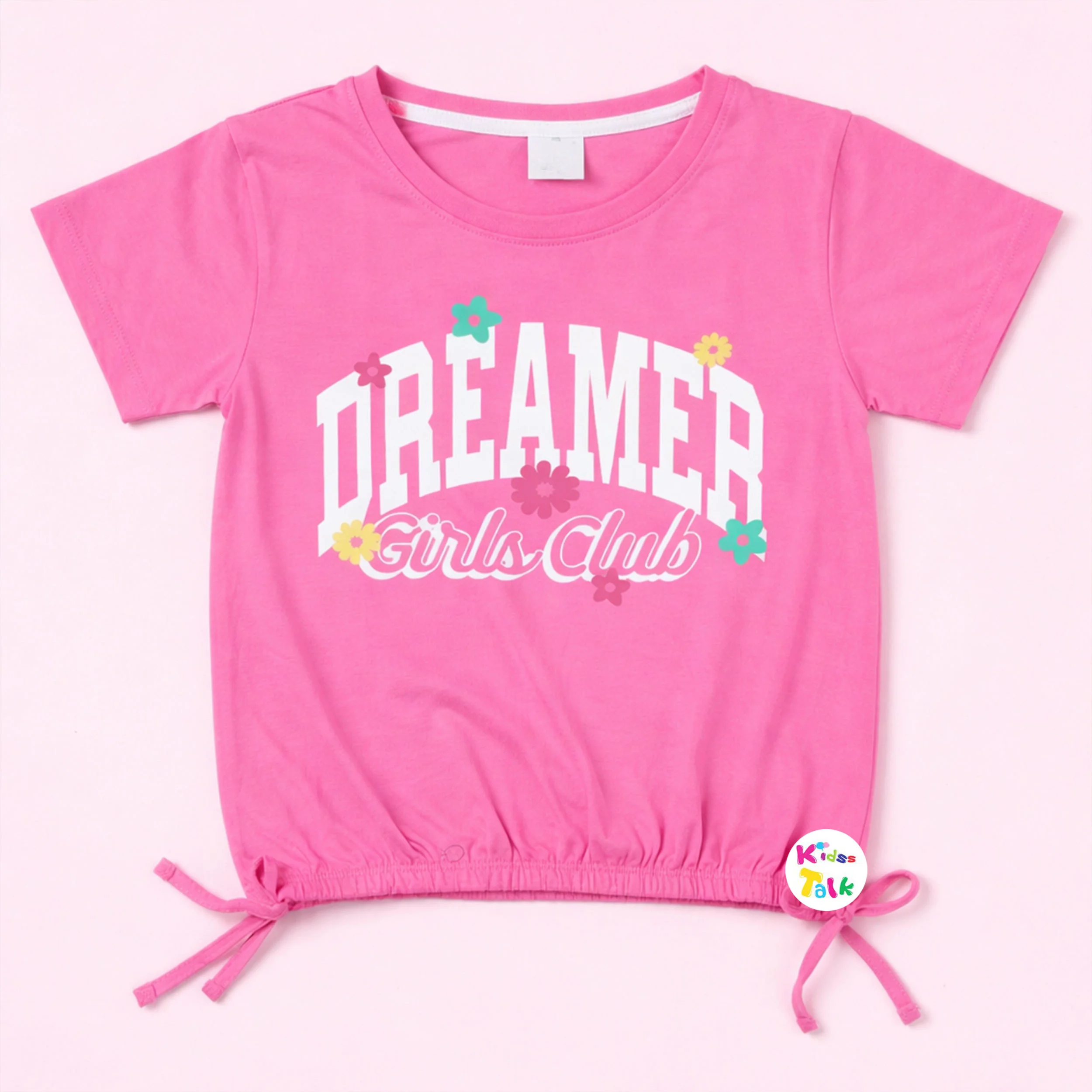 Cotton Knitted Half Sleeve T-shirt With Cute Print - Hot Pink