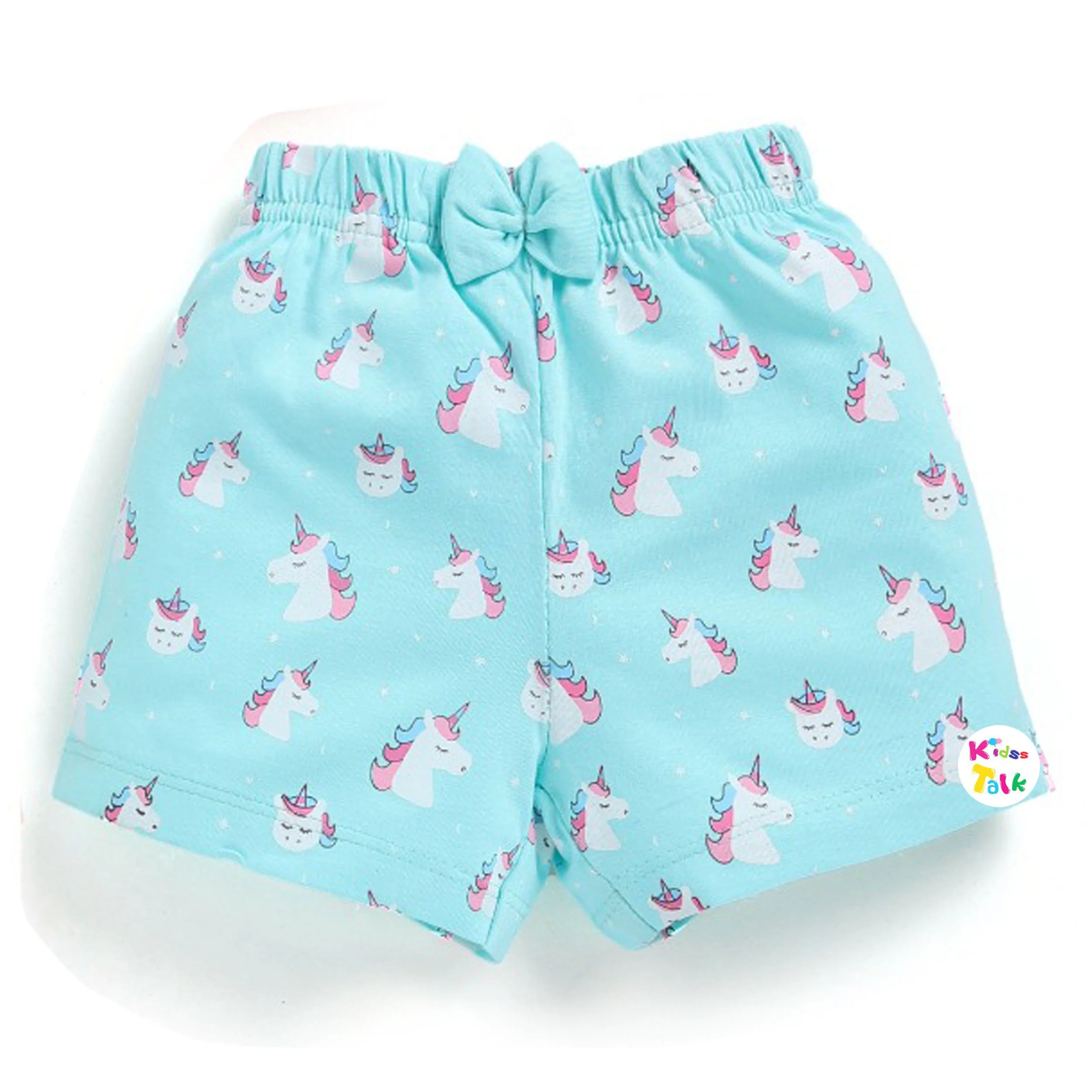 Cute Cotton Knitted Printed Shorts - Turquoise