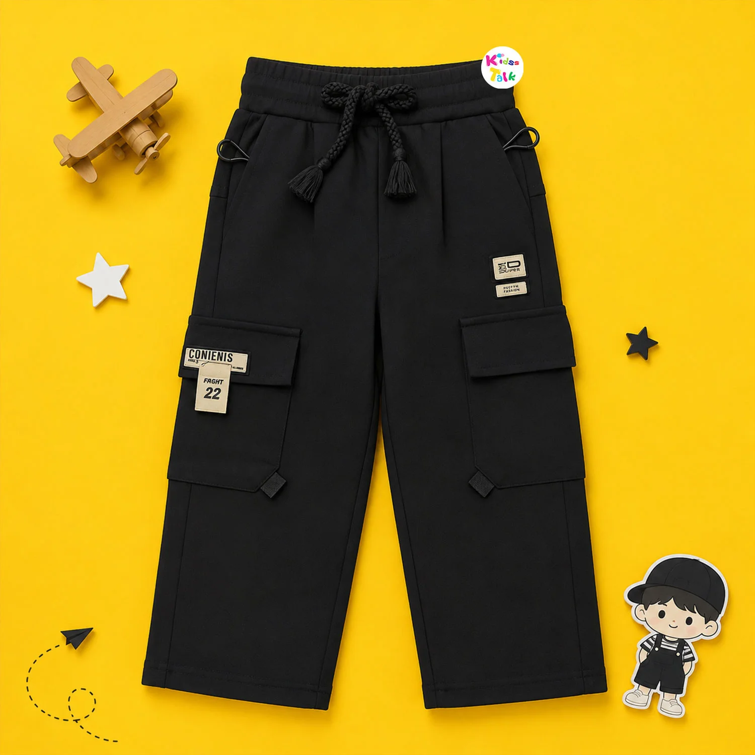 Cotton Cargo Full Length Pant - Black