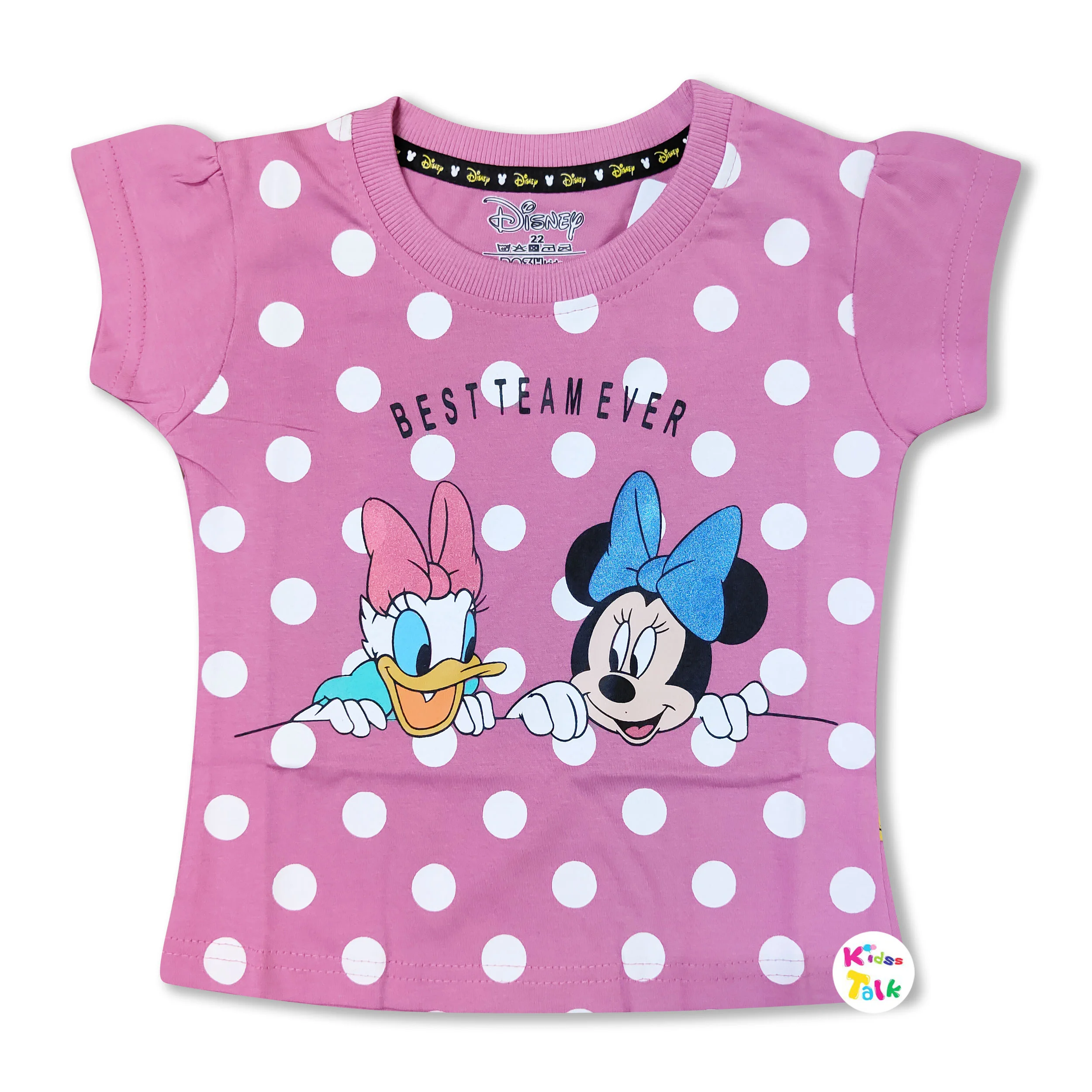 Soft Cotton Knitted Half Sleeve Tees With Cute Printed - Baby Pink