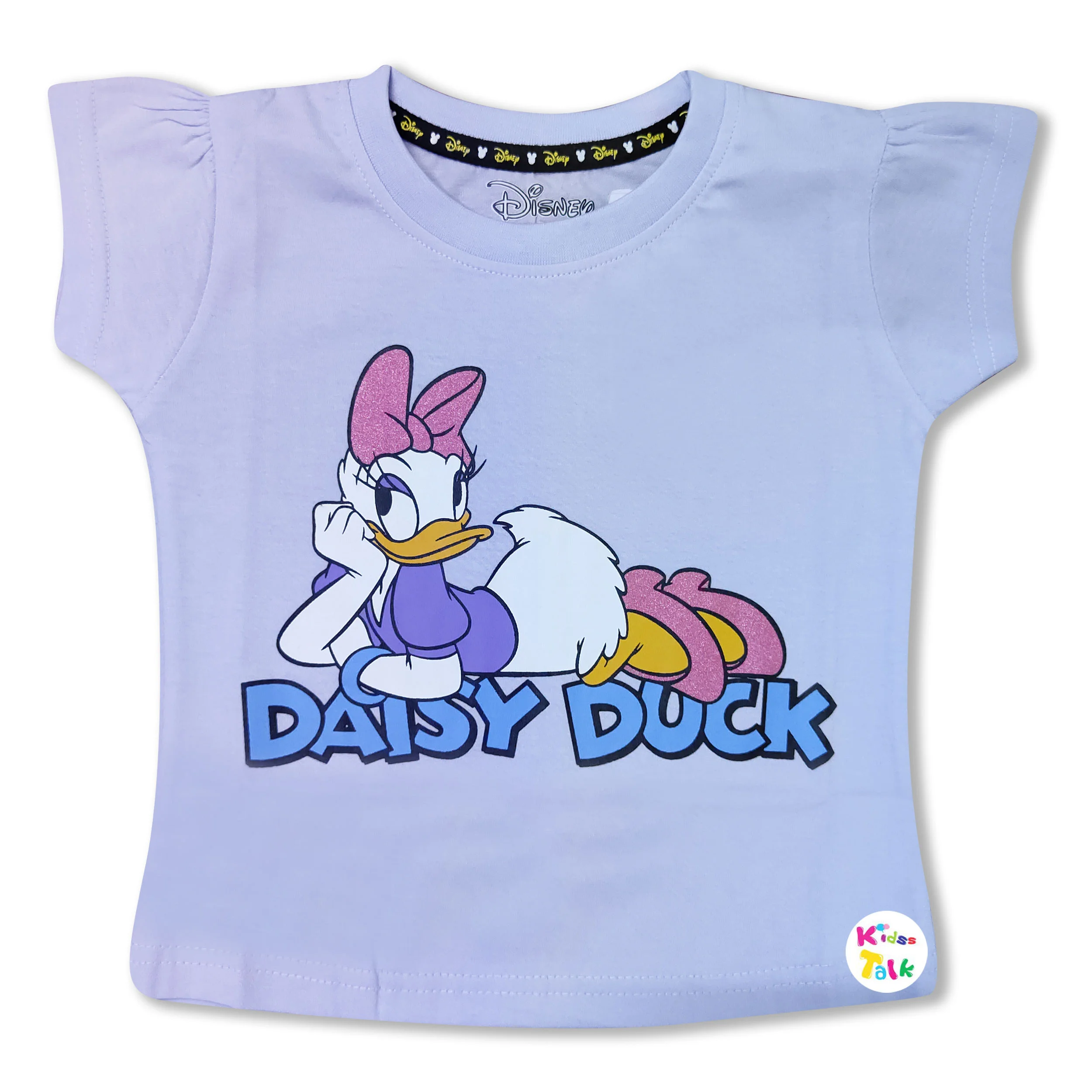 Soft Cotton Knitted Half Sleeve Tees With Cute Printed - Lavender