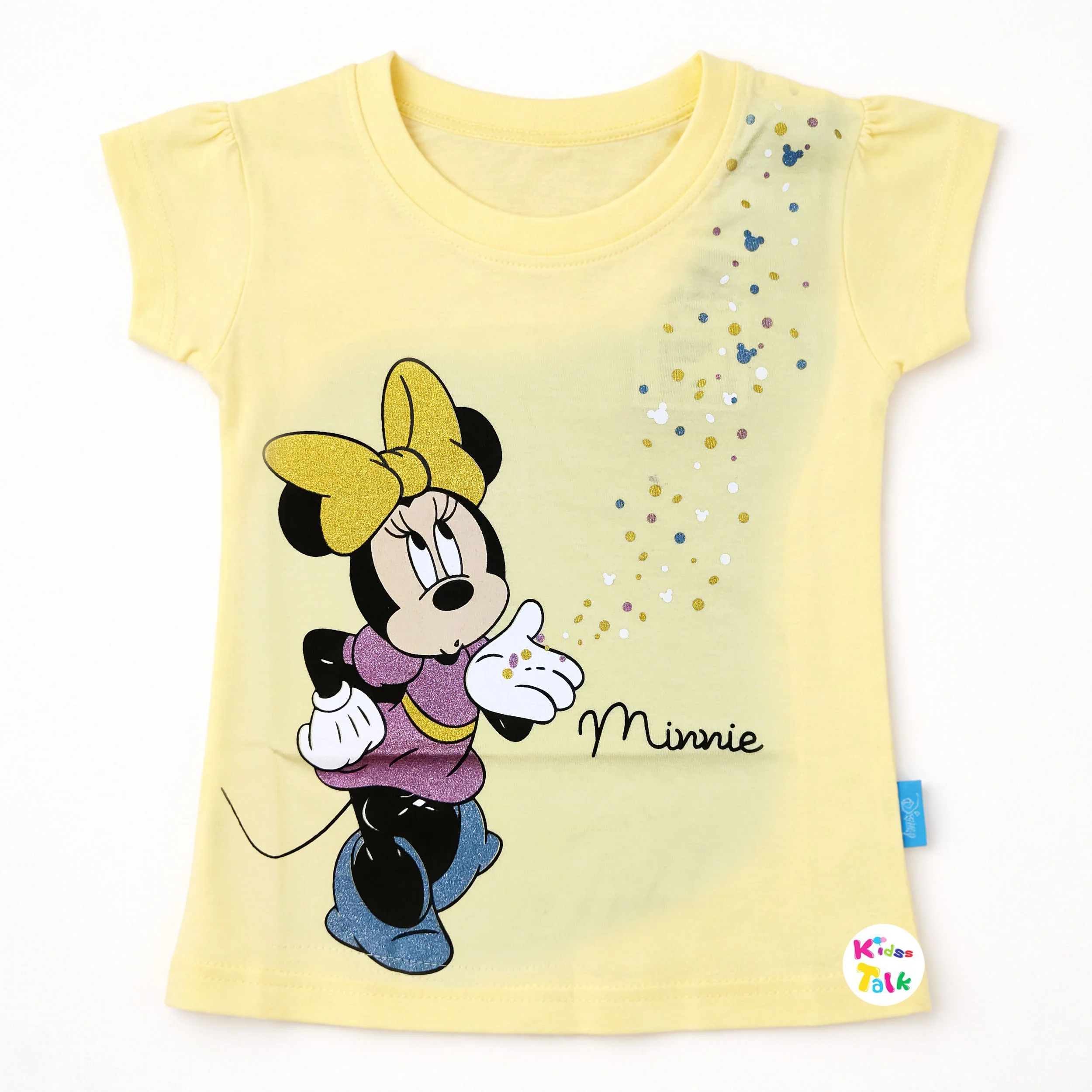Soft Cotton Knitted Half Sleeve Tees With Cute Printed - Lemon Yellow