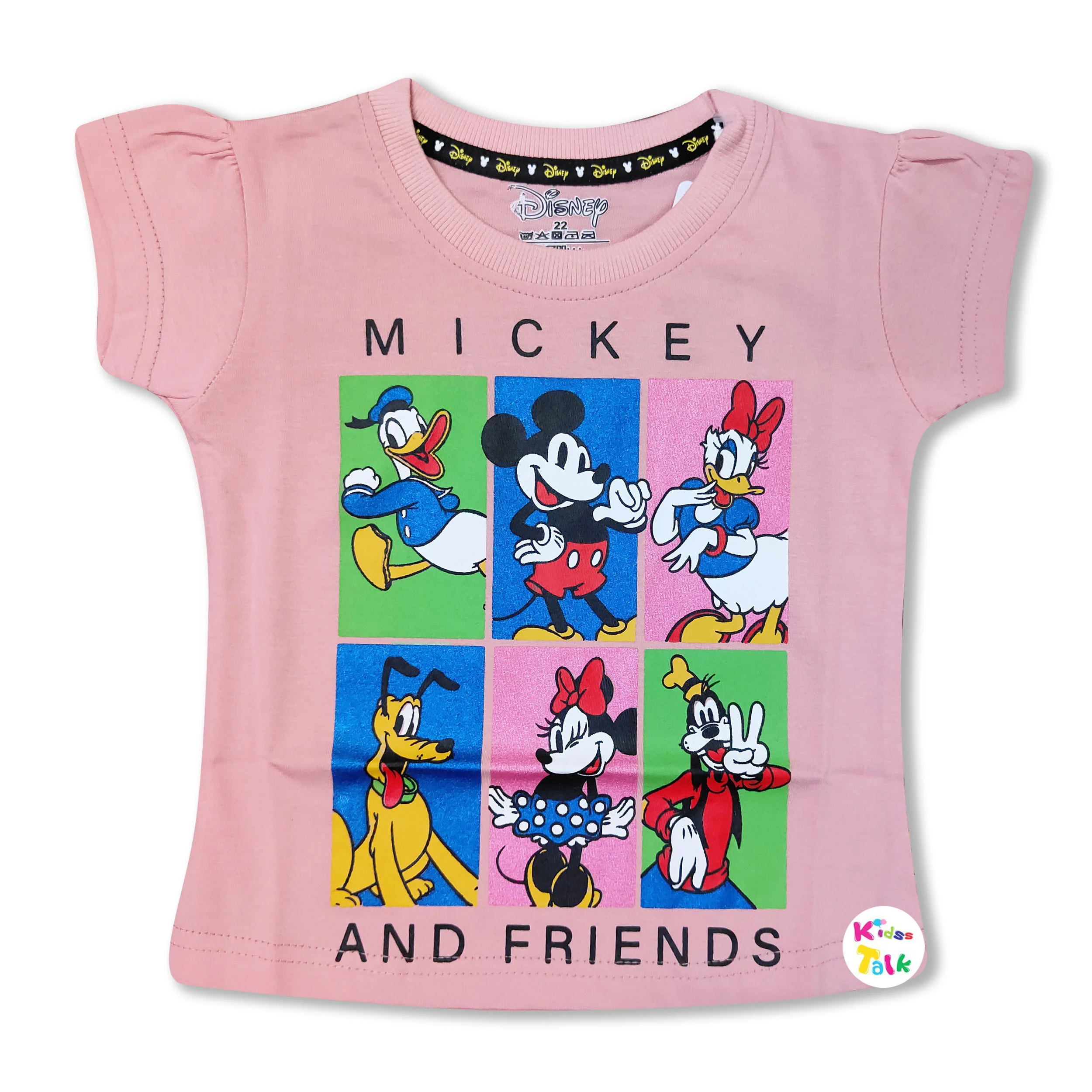 Soft Cotton Knitted Half Sleeve Tees With Cute Printed - Peach