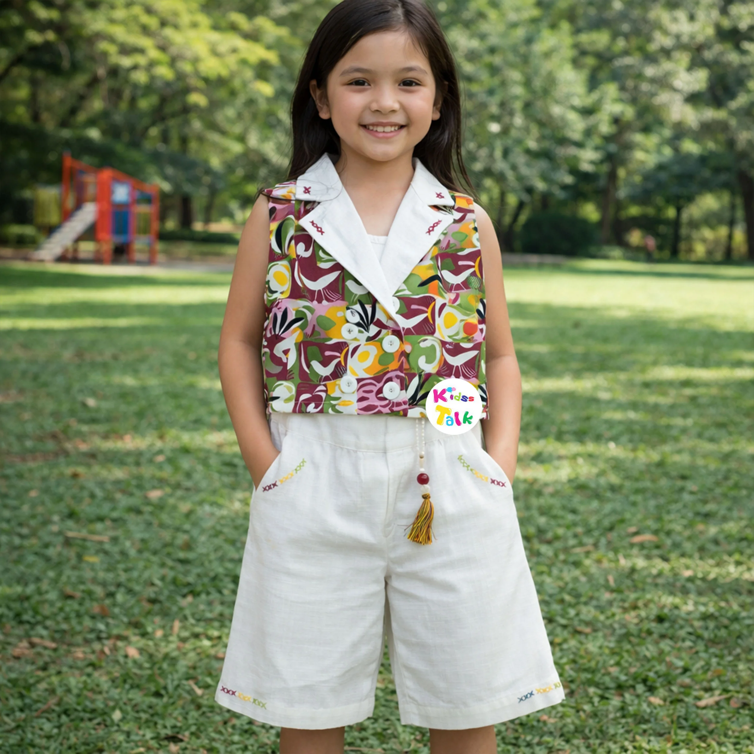 Cotton Sleeveless Printed Top With Jacket & Culottes - Maroon