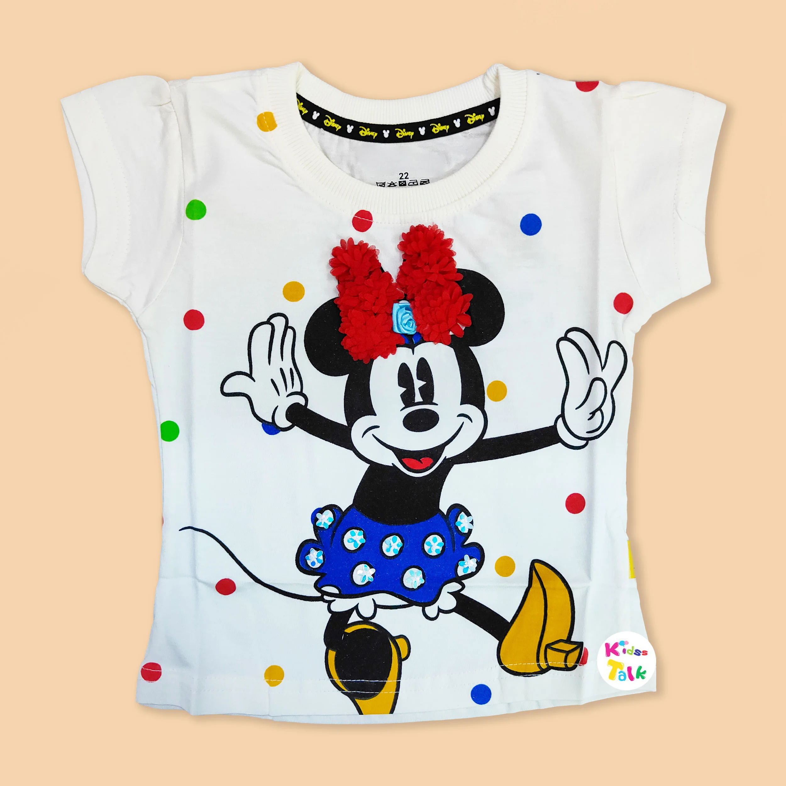 Cotton Knitted Half Sleeve T-shirt With Cute Printed- Cream