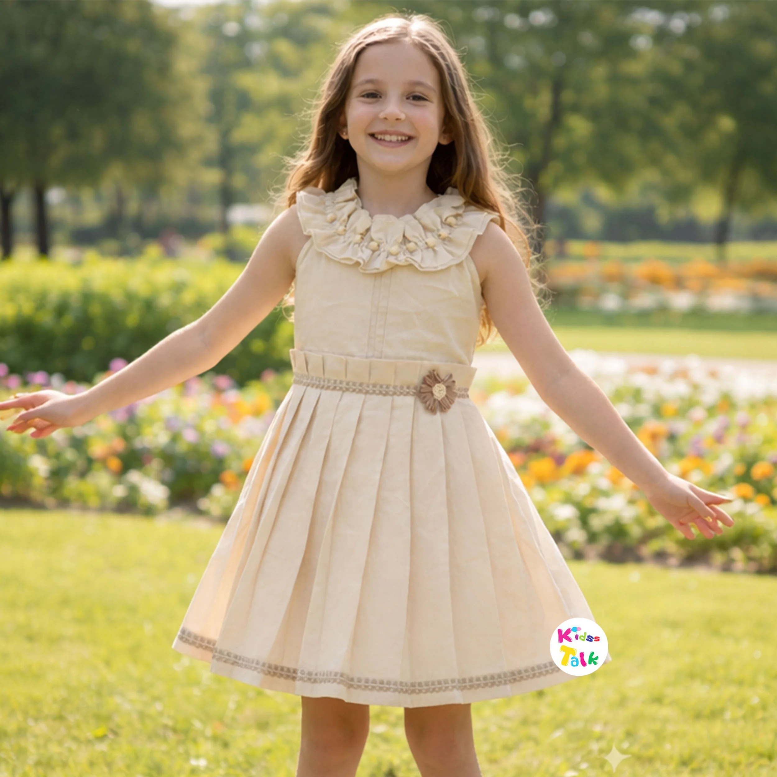 Cotton Sleeveless Cute Frock - Cream