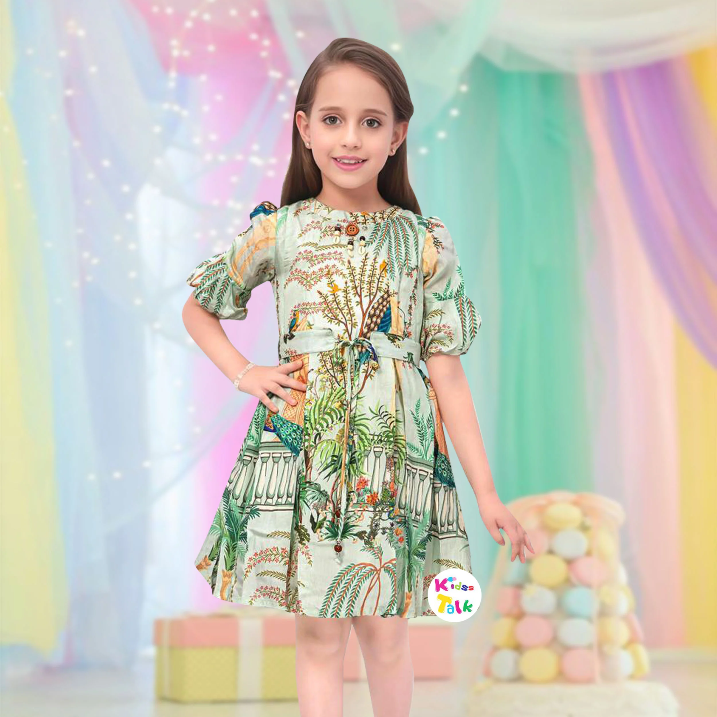 Cotton Half Sleeve Cute Printed Frock - Multicolour