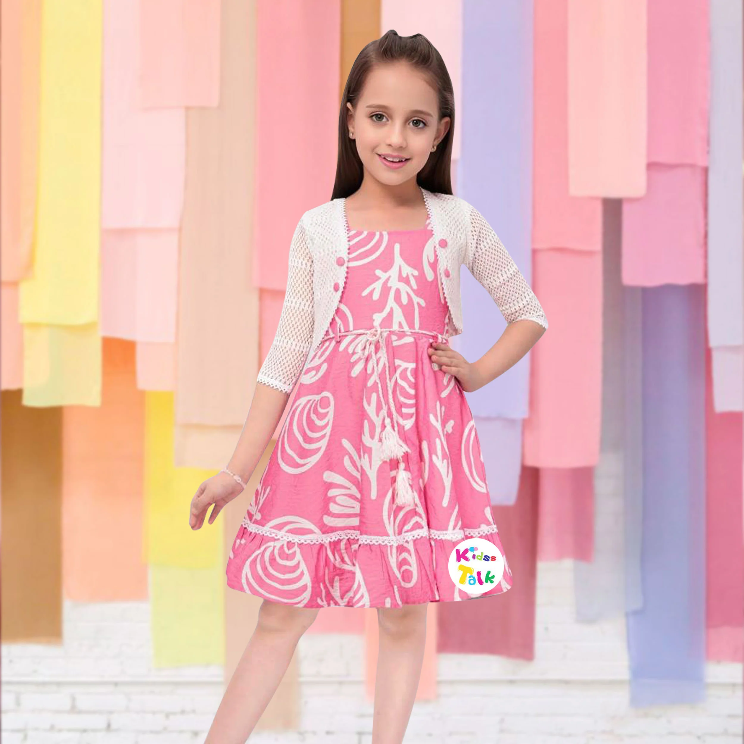 Cotton Sleeveless Frock With Shrug - Baby Pink