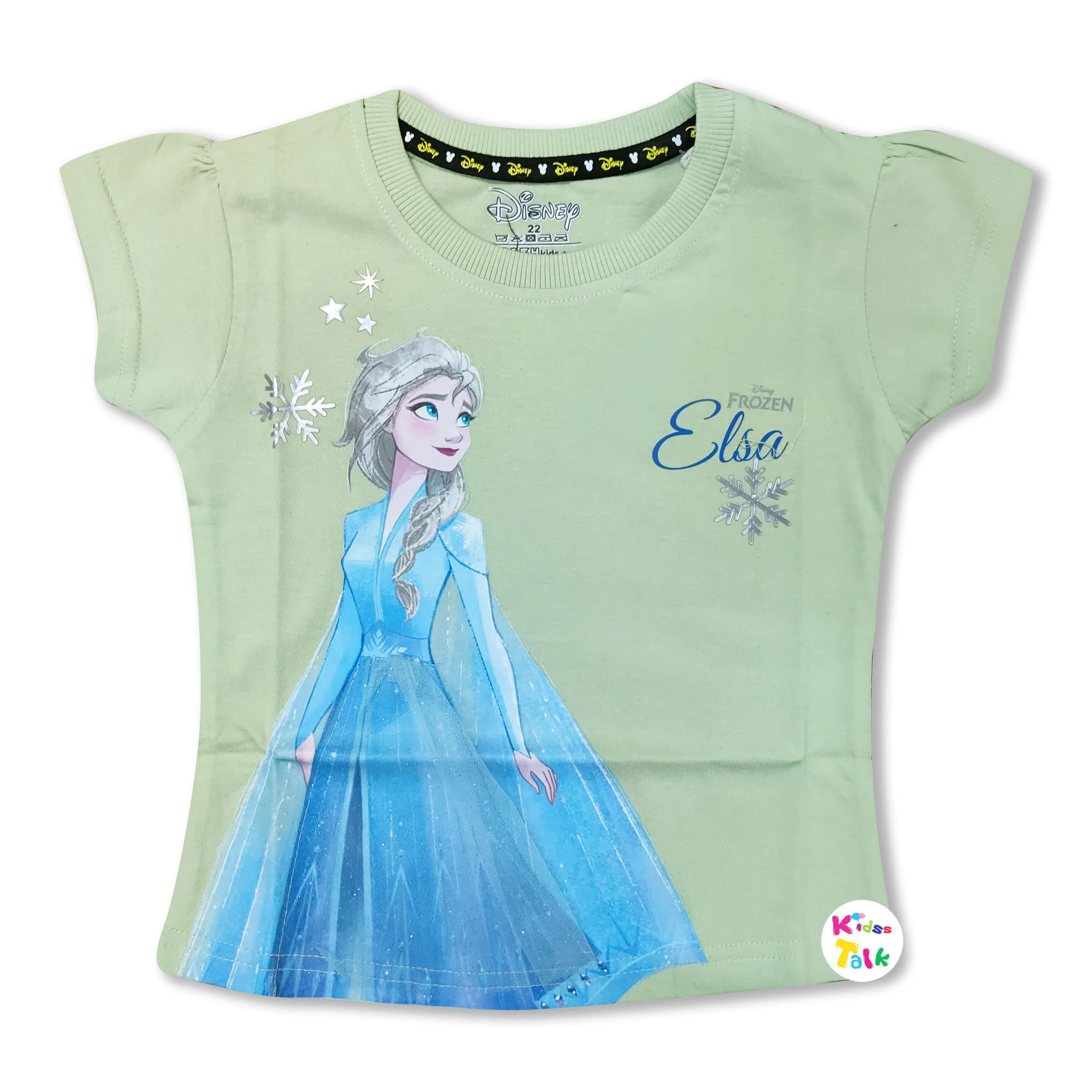 Soft Cotton Knitted Half Sleeve Tees With Cute Printed - Pista Green