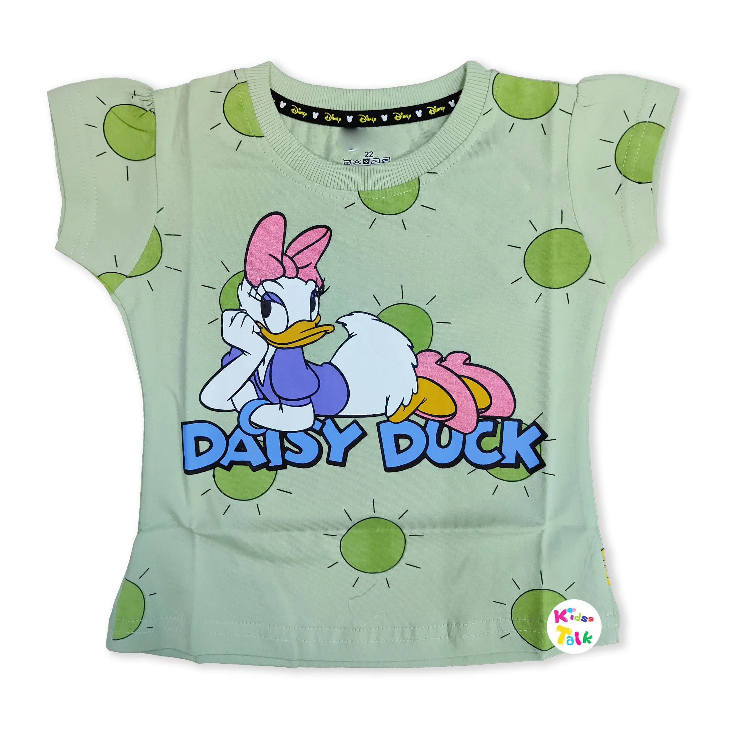 Cotton Knitted Half Sleeve T-shirt With Cute Printed- Pista Green