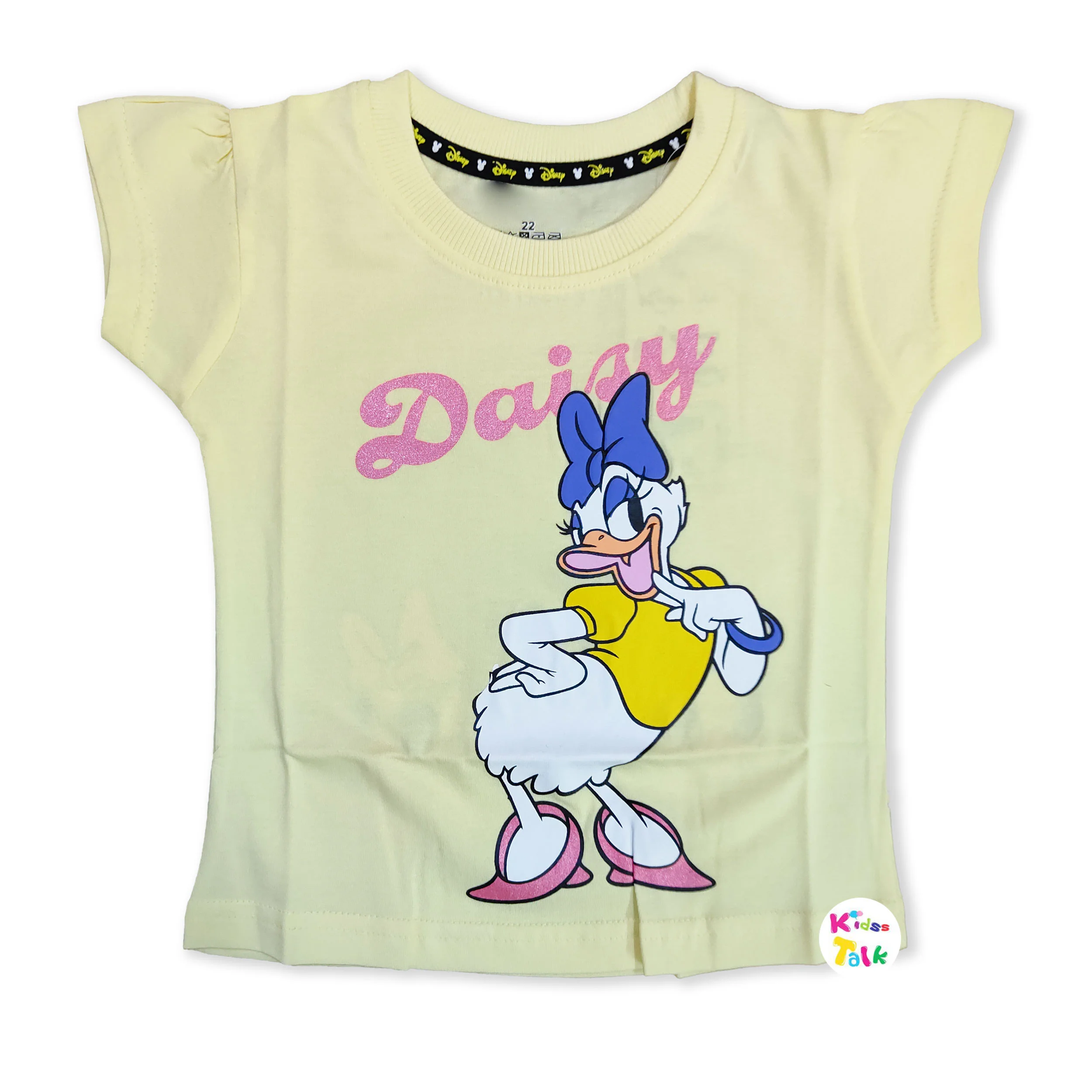 Cotton Knitted Half Sleeve T-shirt With Cute Printed- Lemon Yellow