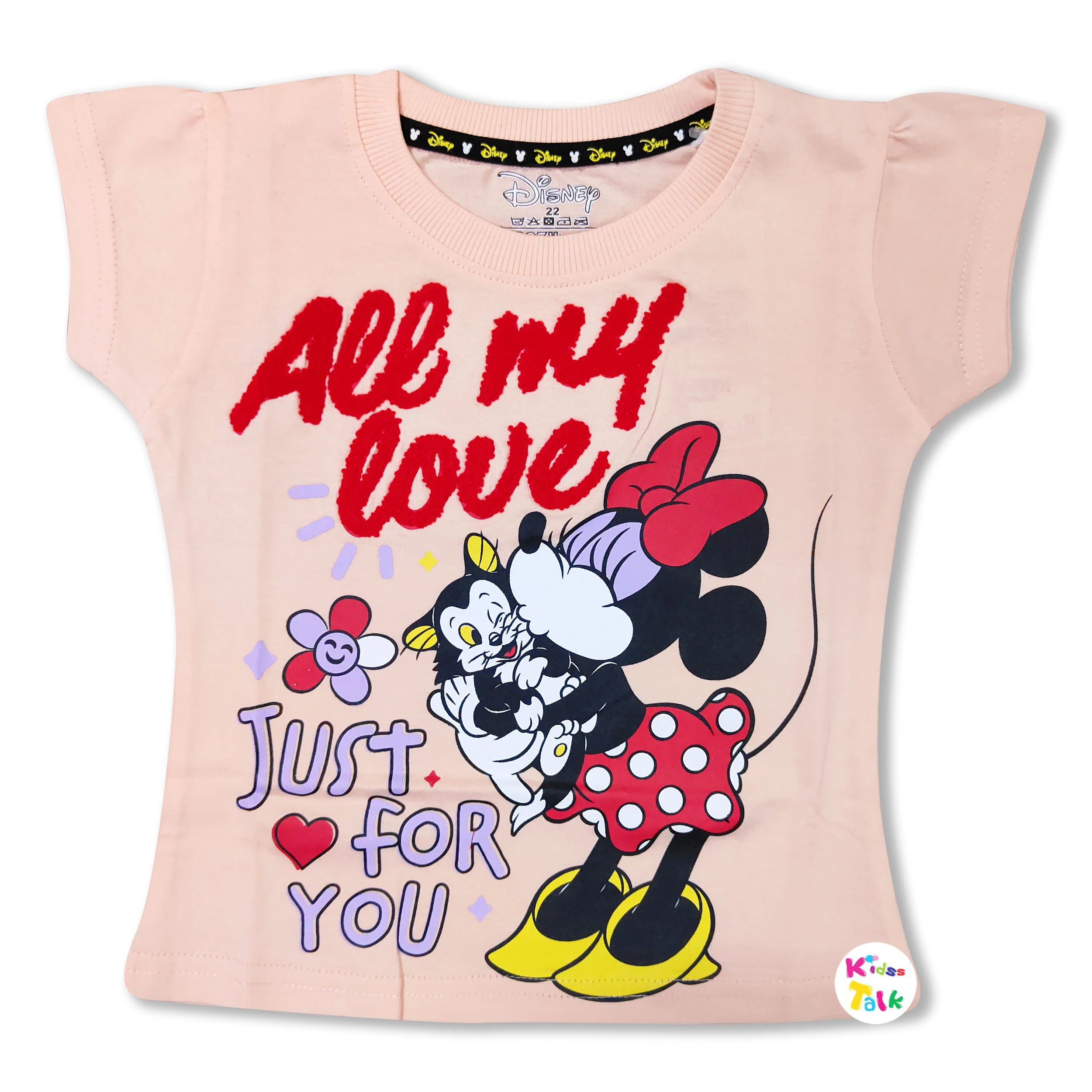 Soft Cotton Knitted Half Sleeve Tees With Cute Printed - Peach