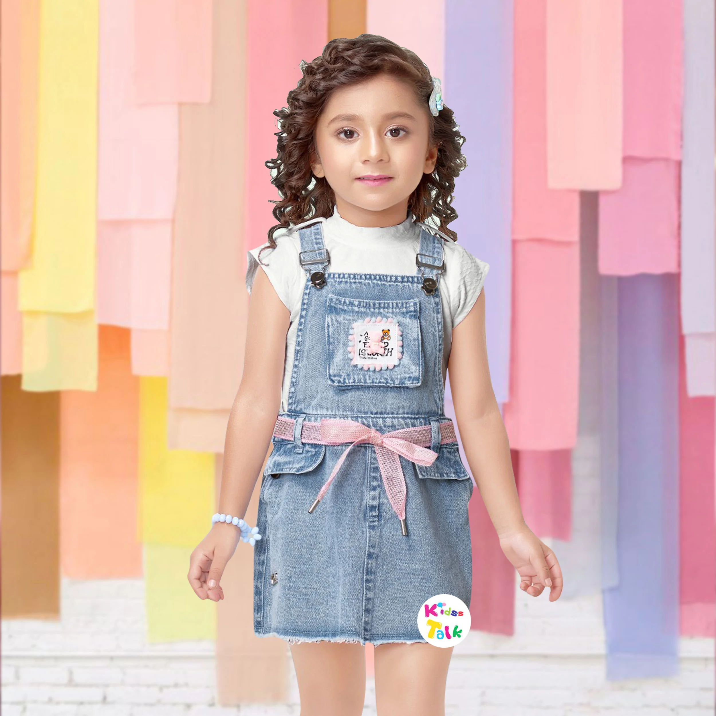 Cute Denim Half Sleeve Pinafore - Denim Blue