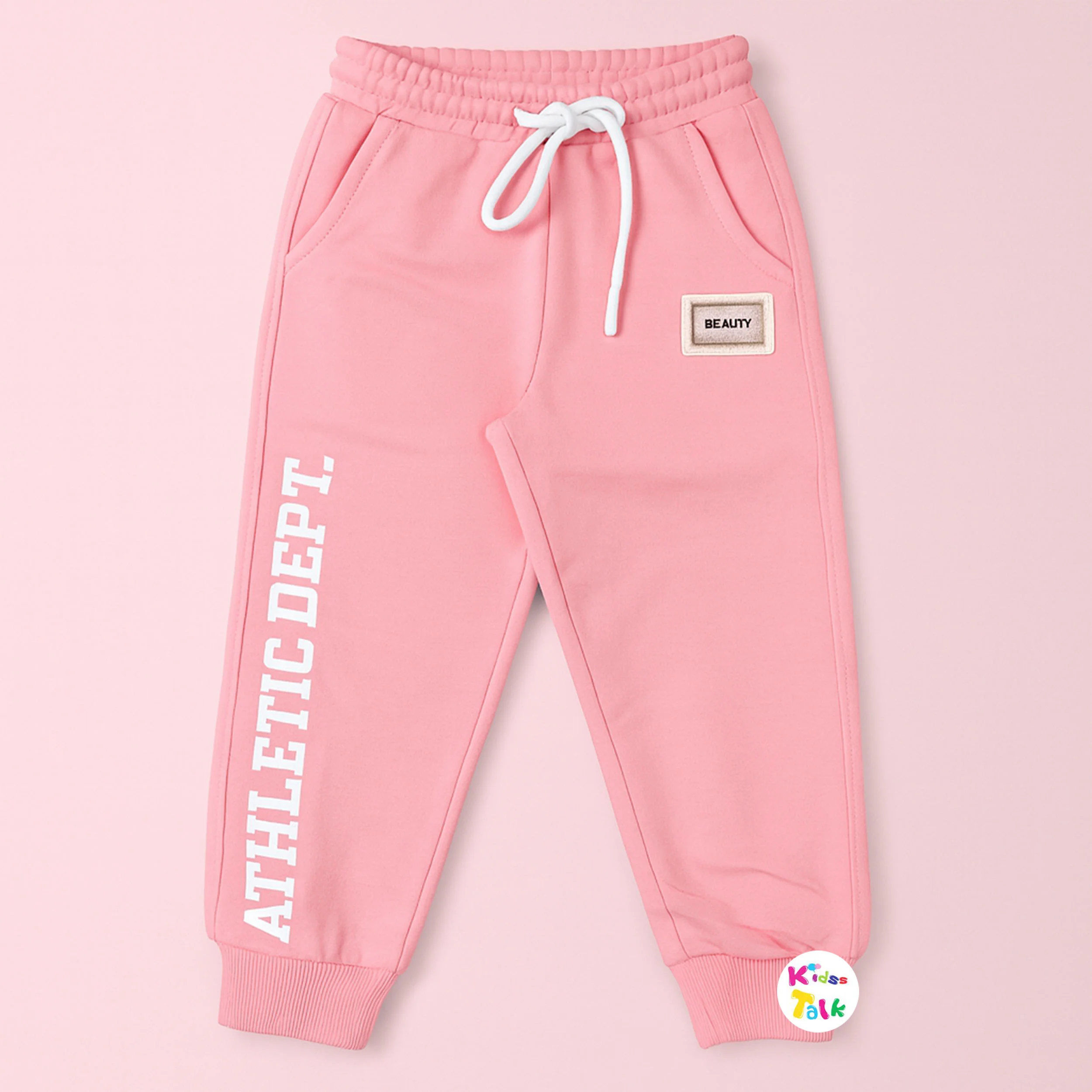 Cotton Knitted Full Length Track Pant - Baby Pink