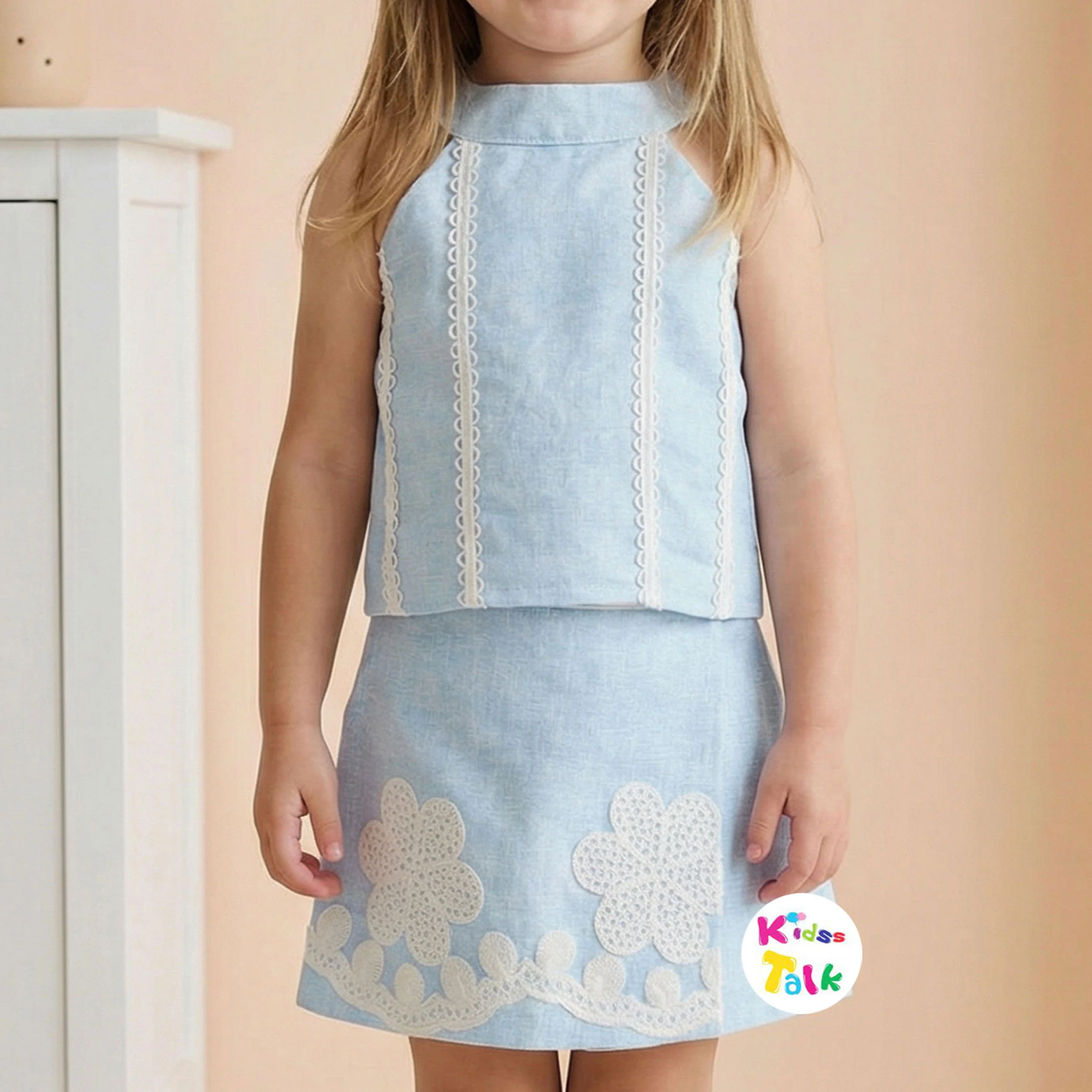 Cotton Sleeveless Top With Embroidered & Shorts -baby Pink