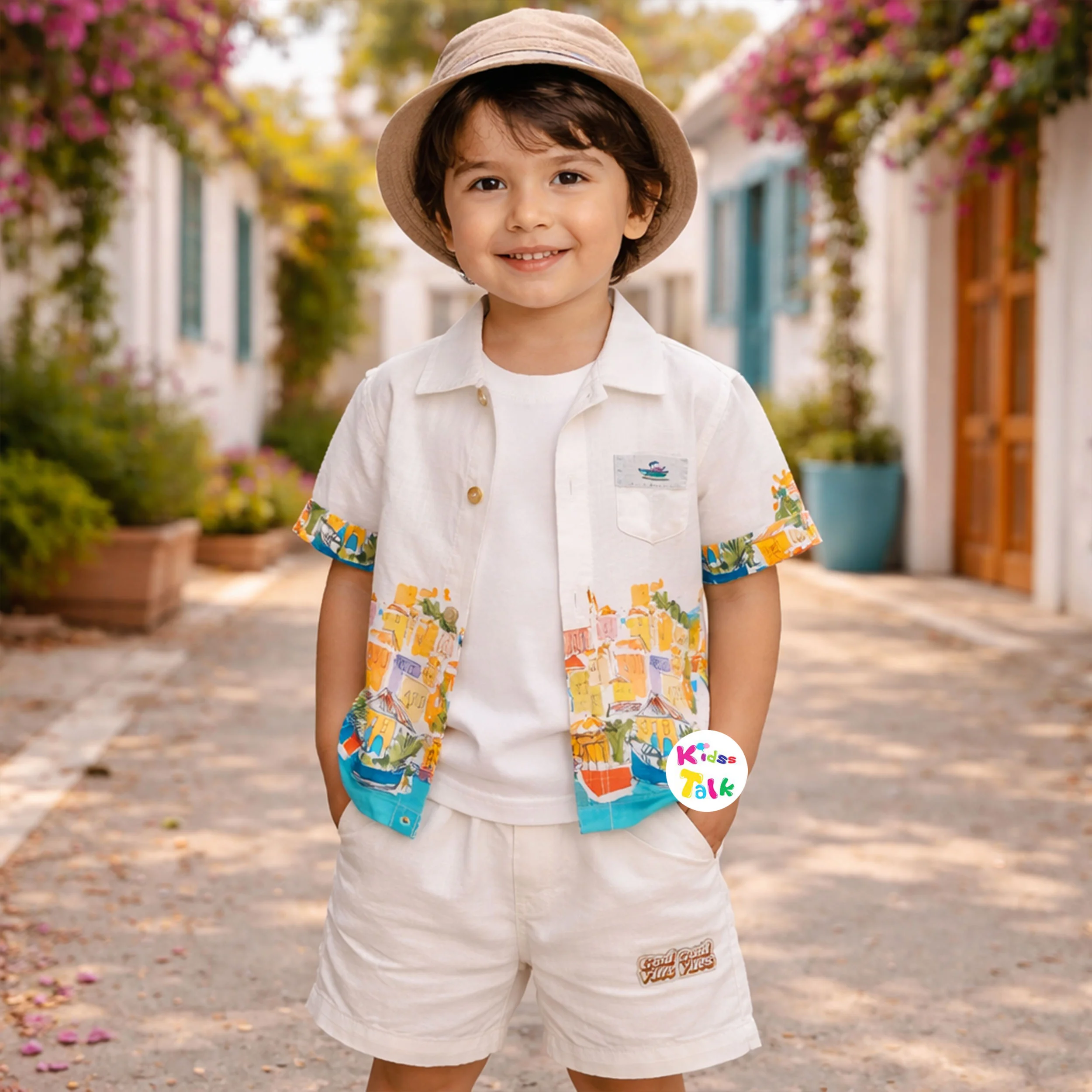 Cotton Half Sleeve Printed Shirt With T-shirt & Half Pant - Multicolour