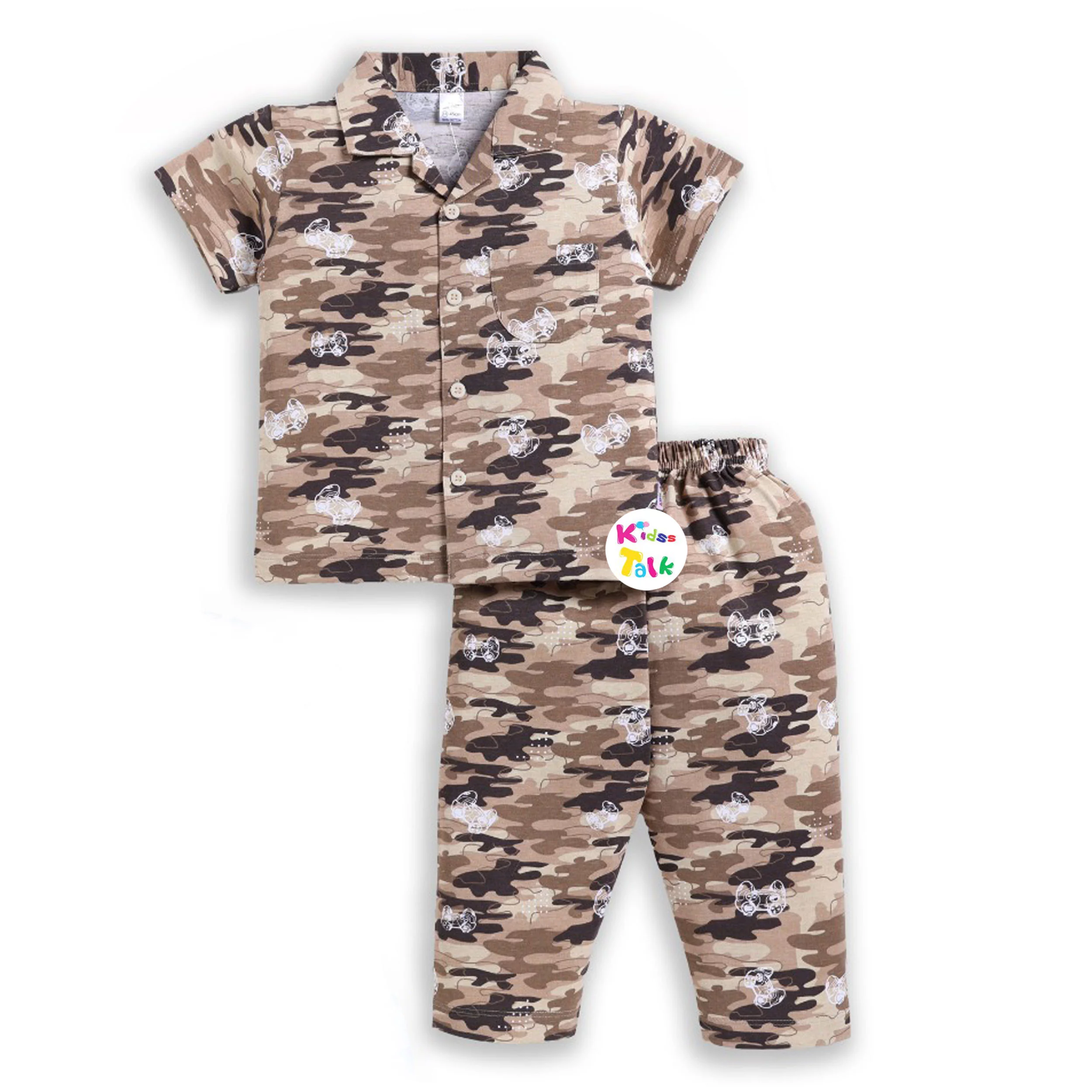 Stylish Half Sleeve T-shirt With Jacket & Half Pant - Brown