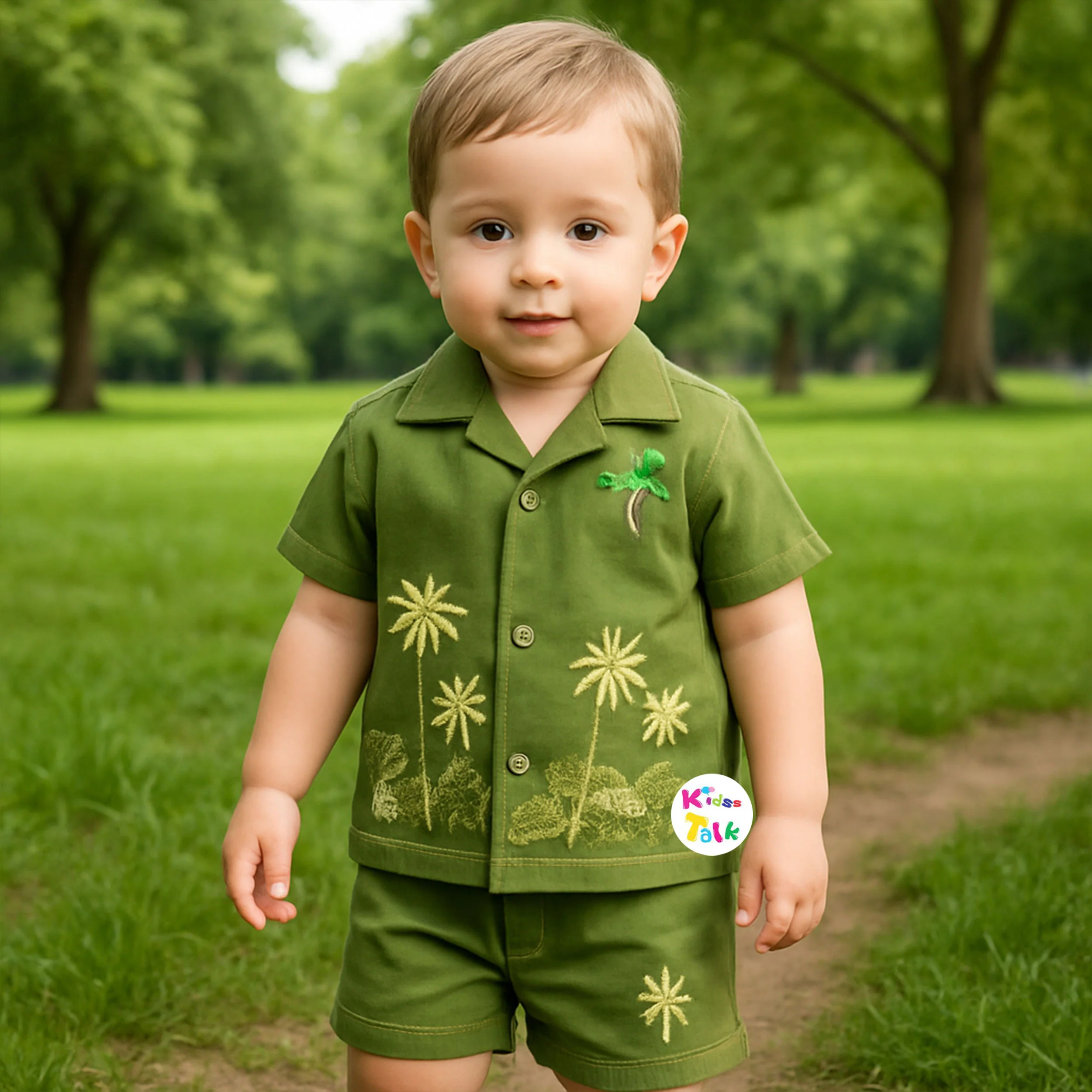 Stylish Half Sleeve Half Pant Set - Olive Green