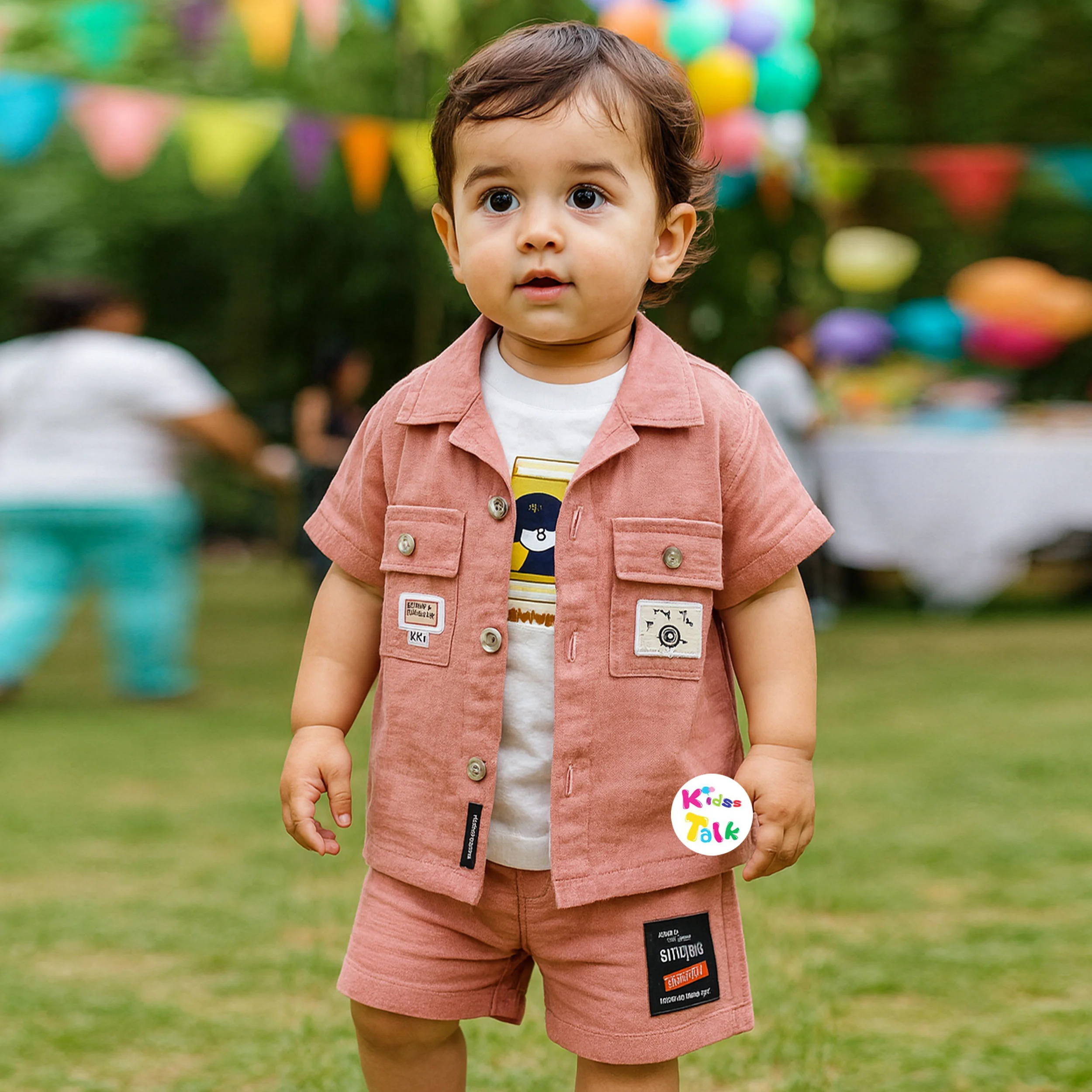 Muslin Half Sleeve Jacket With T-shirt & Half Pant - Onion Pink