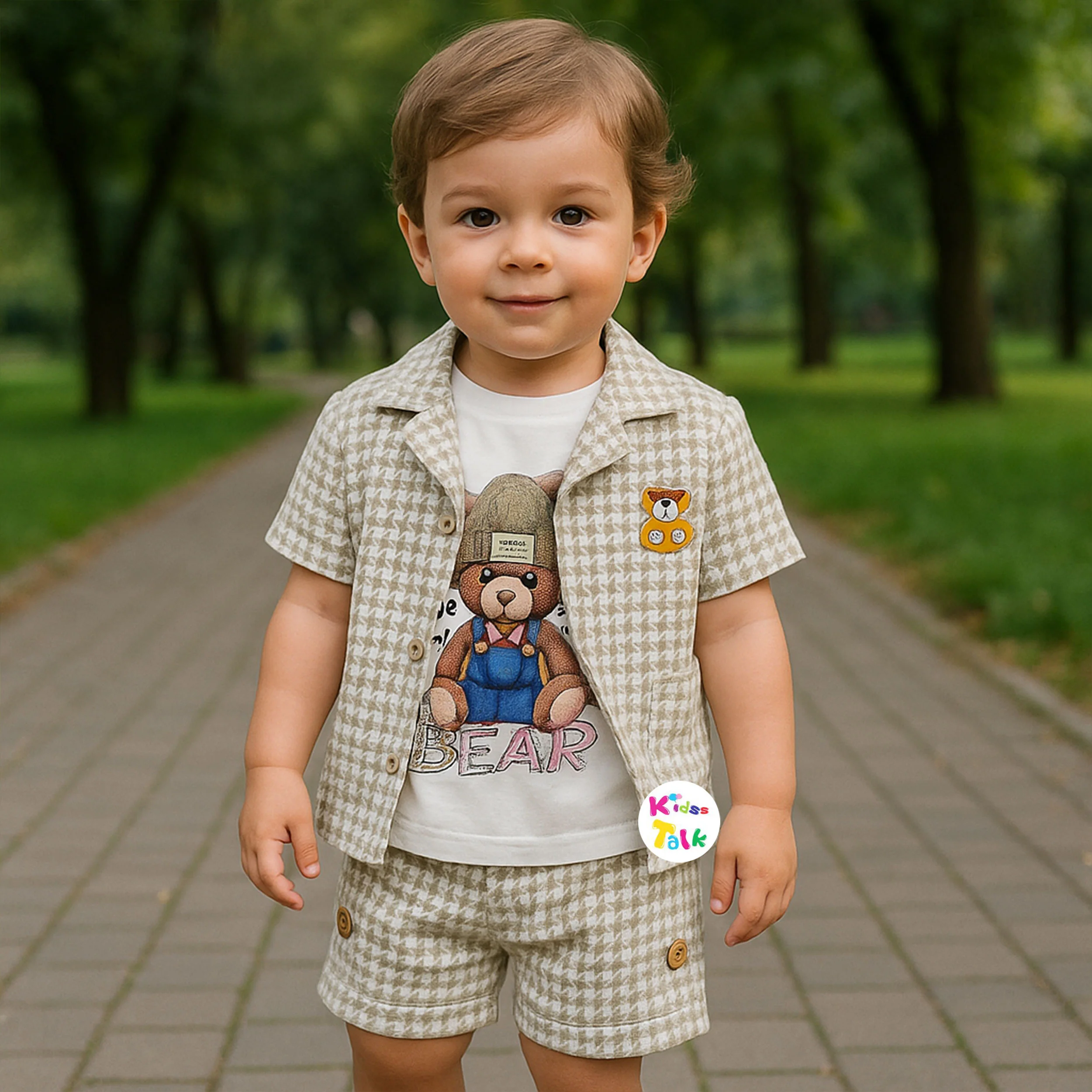 Soft Cotton Half Sleeve T-shirt With Jacket & Half Pant - Beige