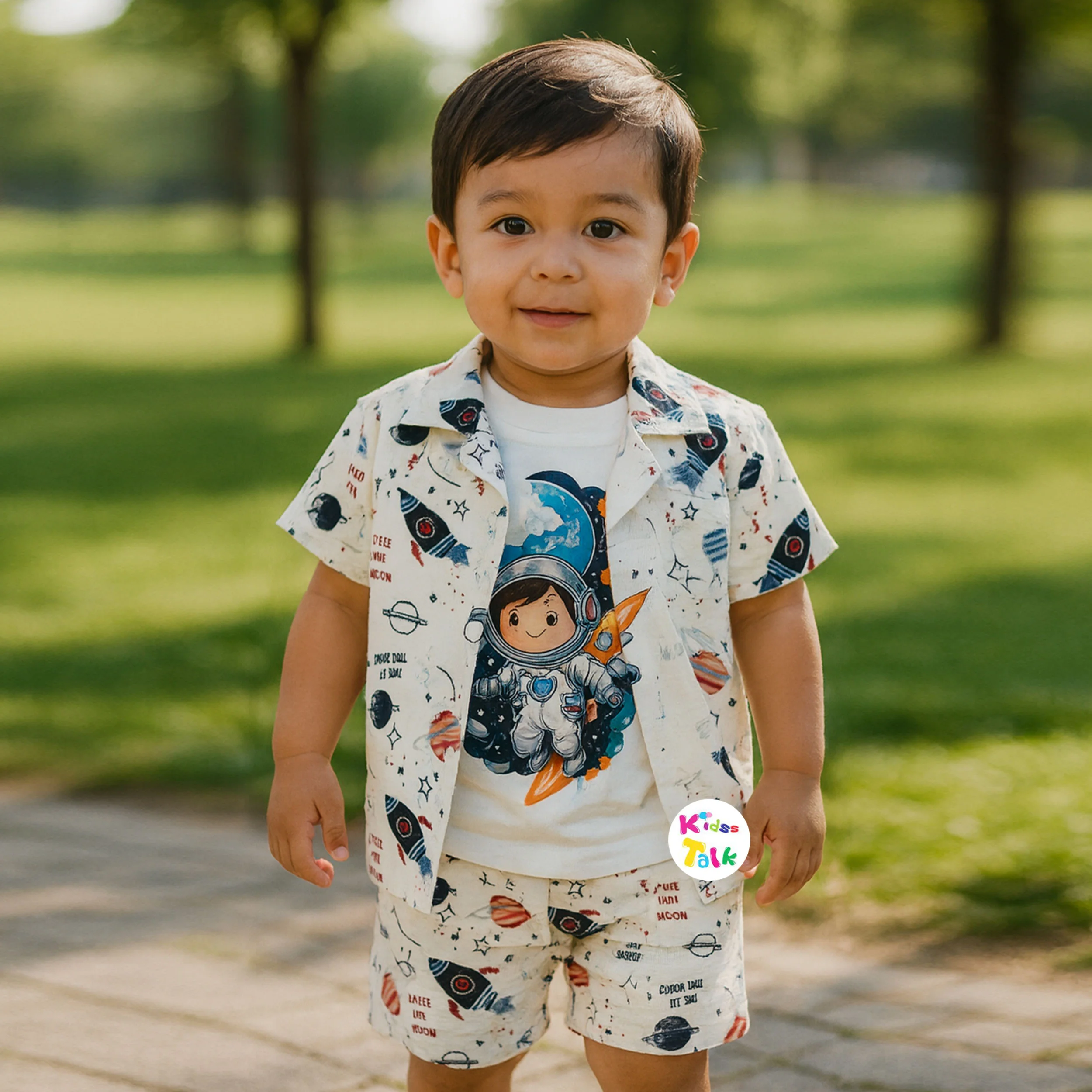 Corduroy Half Sleeve Jacket With T-shirt & Half Pant - White