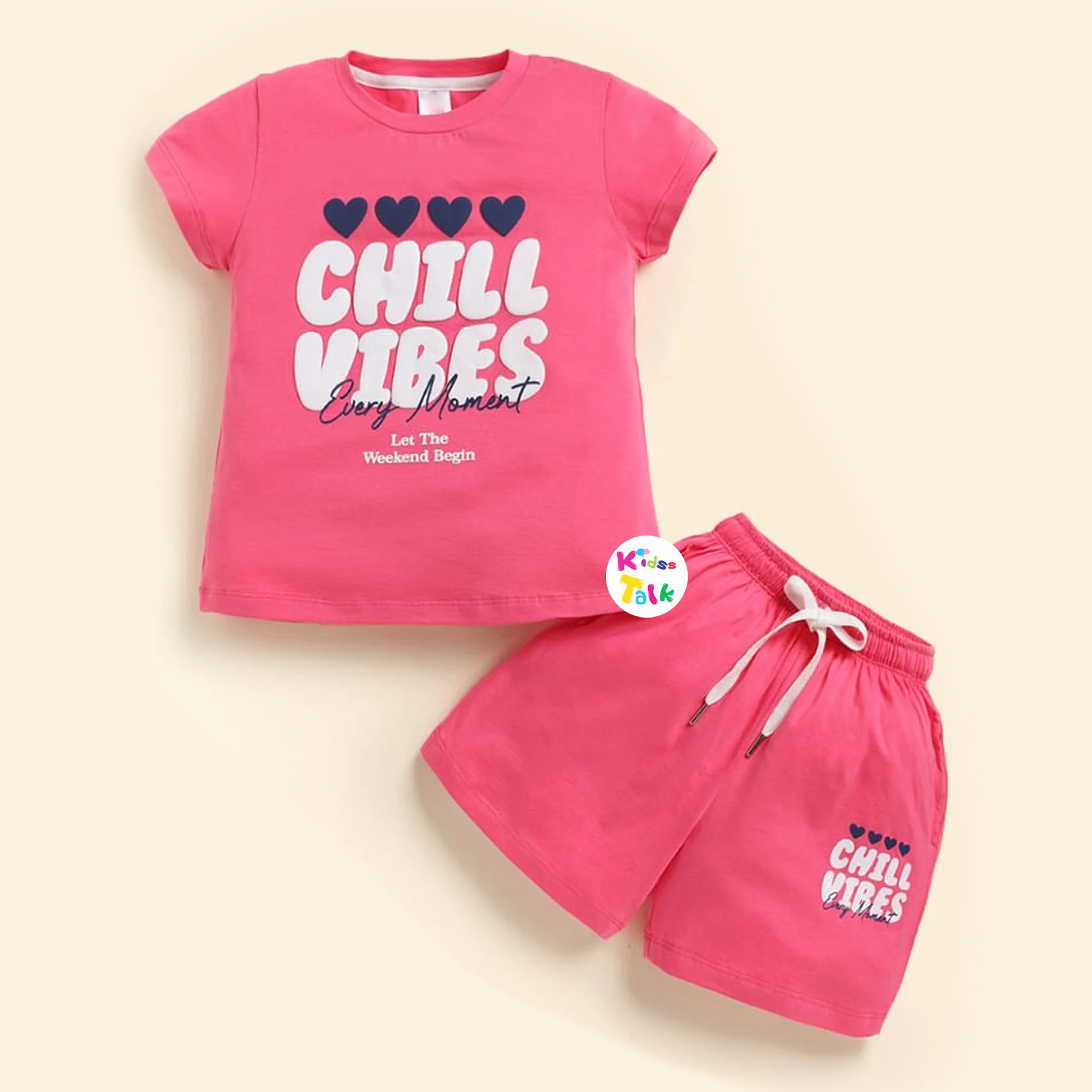 Cotton Half Sleeve T-shirt Set - Baby Pink