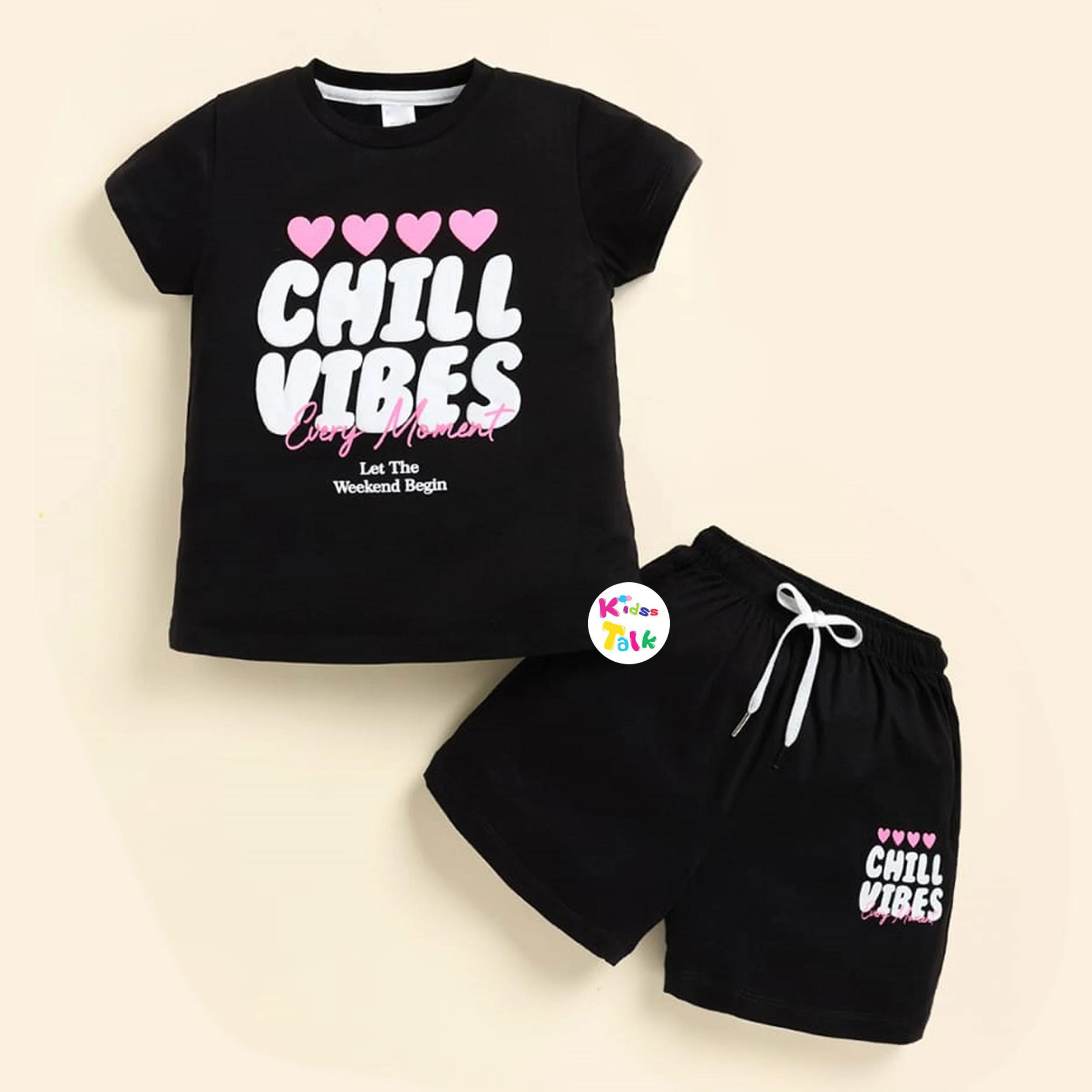 Cotton Half Sleeve T-shirt Set - Black