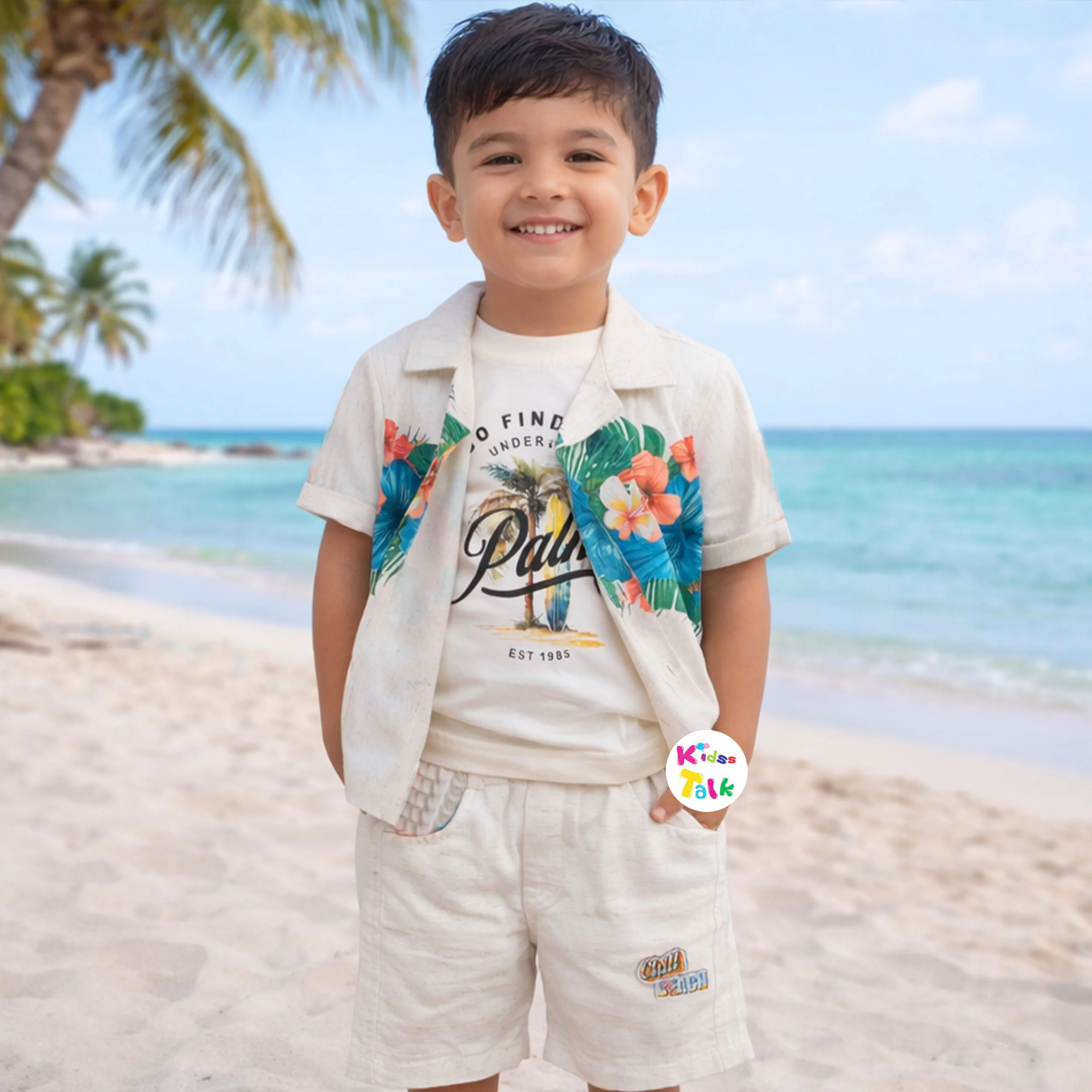 Cotton Half Sleeve Printed Shirt With T-shirt & Half Pant - Mustard