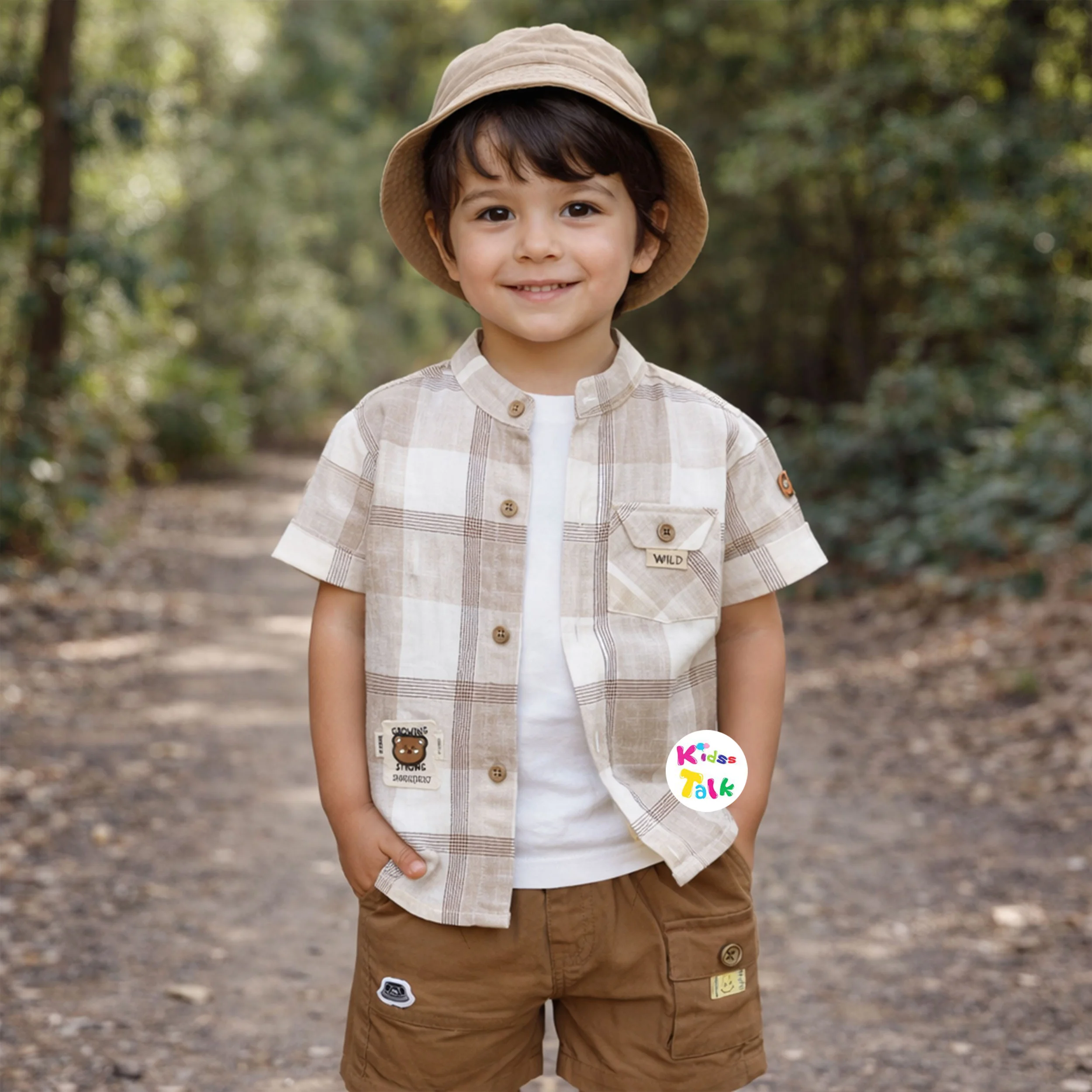 Cotton Half Sleeve Printed Shirt With T-shirt & Half Pant - Beige