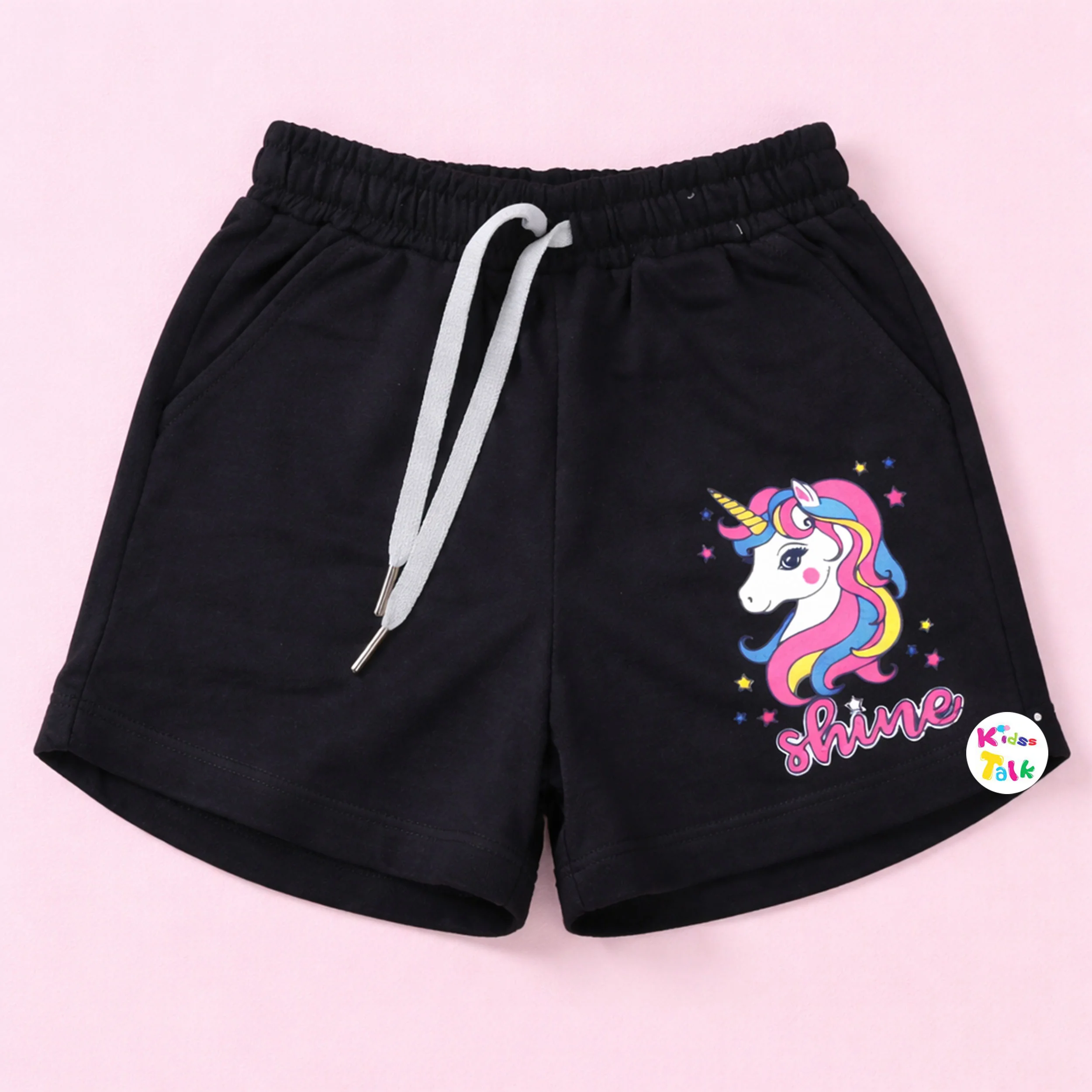 Cotton Knitted Printed Shorts - Black
