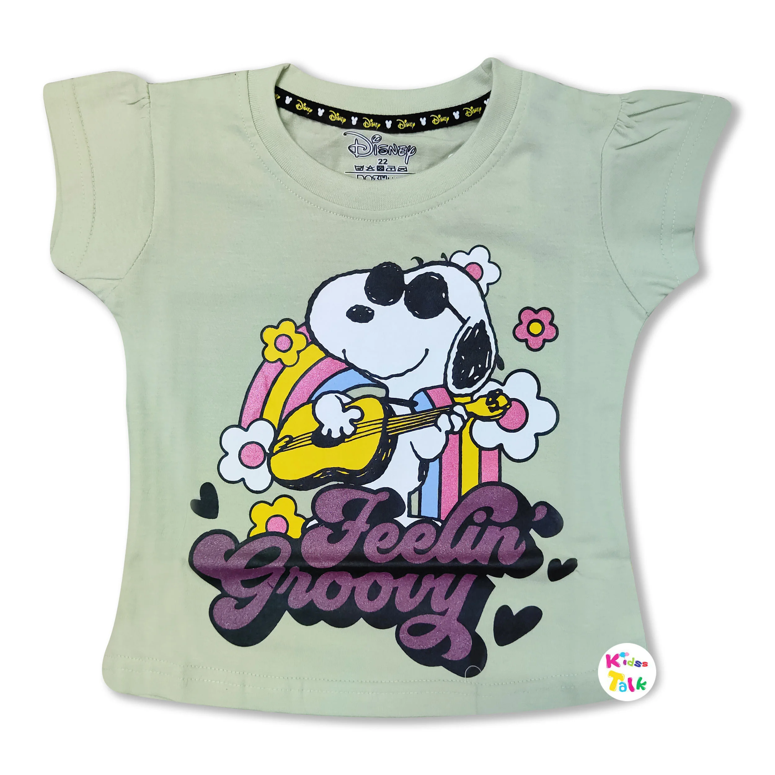 Soft Cotton Knitted Half Sleeve Tees With Cute Printed - Mint Green