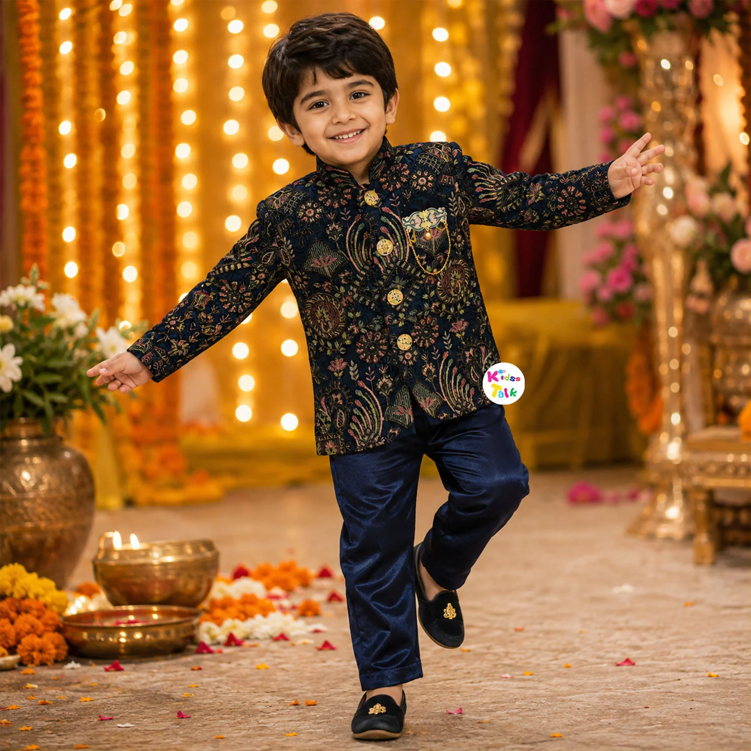 Royal Silk Embroidered Full Sleeve Sherwani & Pjyama - Green