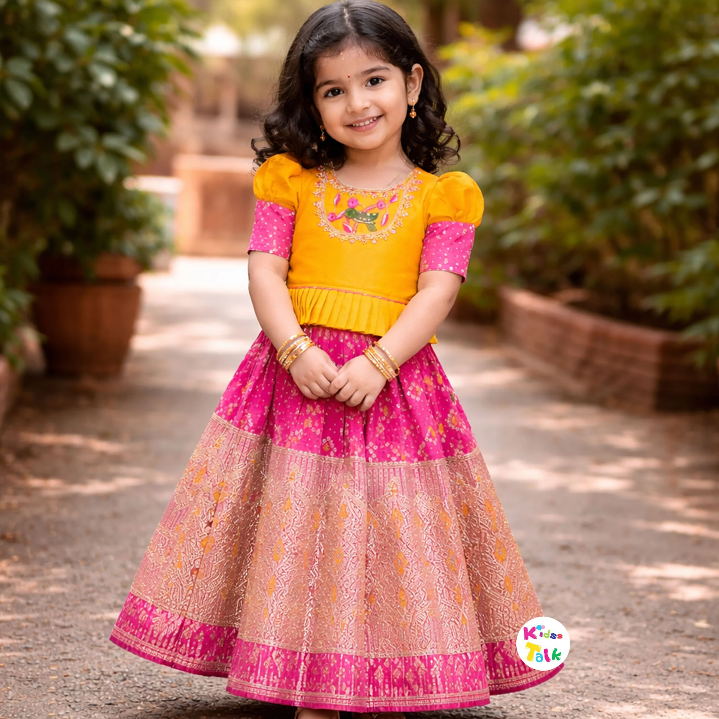 Silk Half Sleeve Stone Work Top With Choli & Dupatta - Mustard