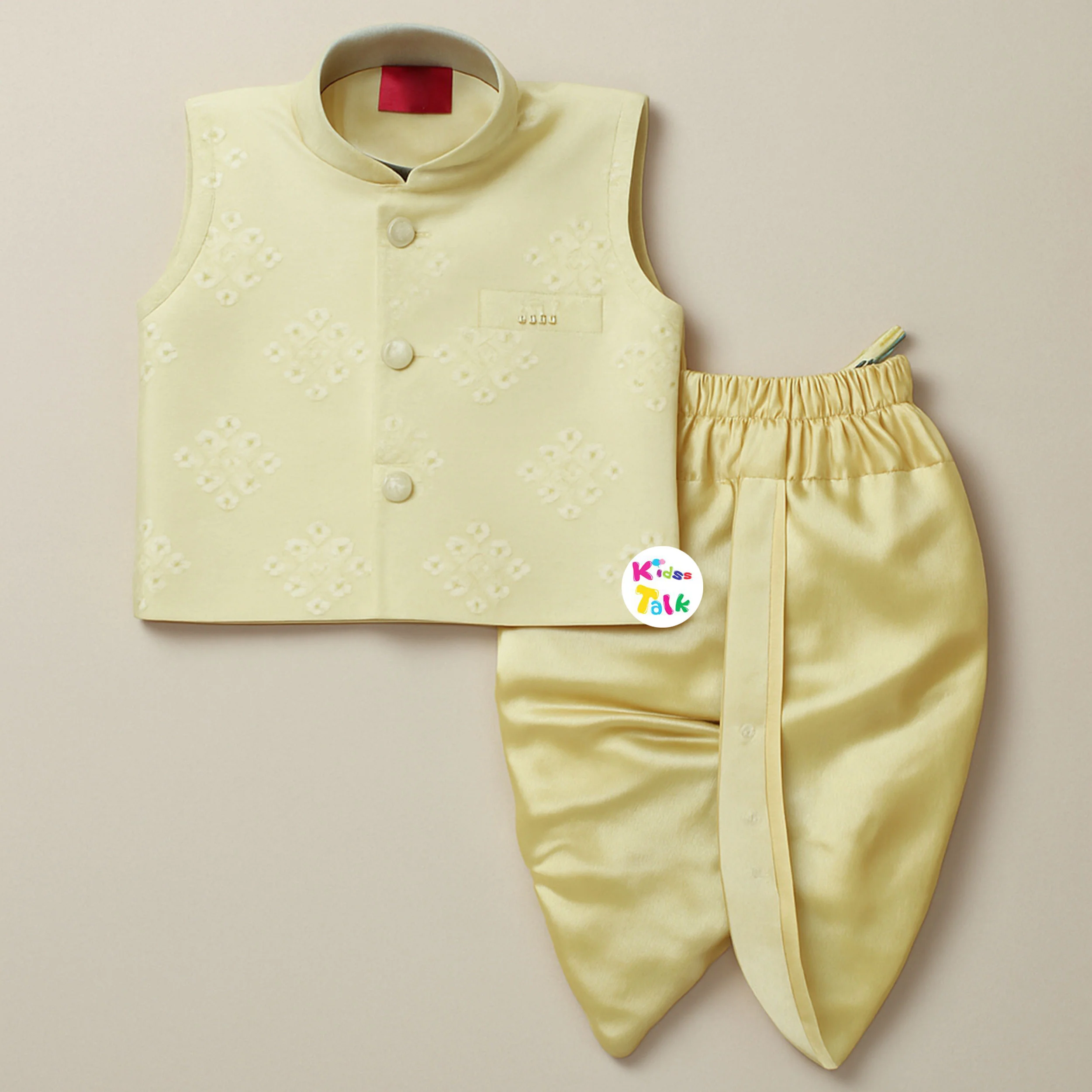 Royal Sleeveless Printed Kurta & Dhoti - Beige