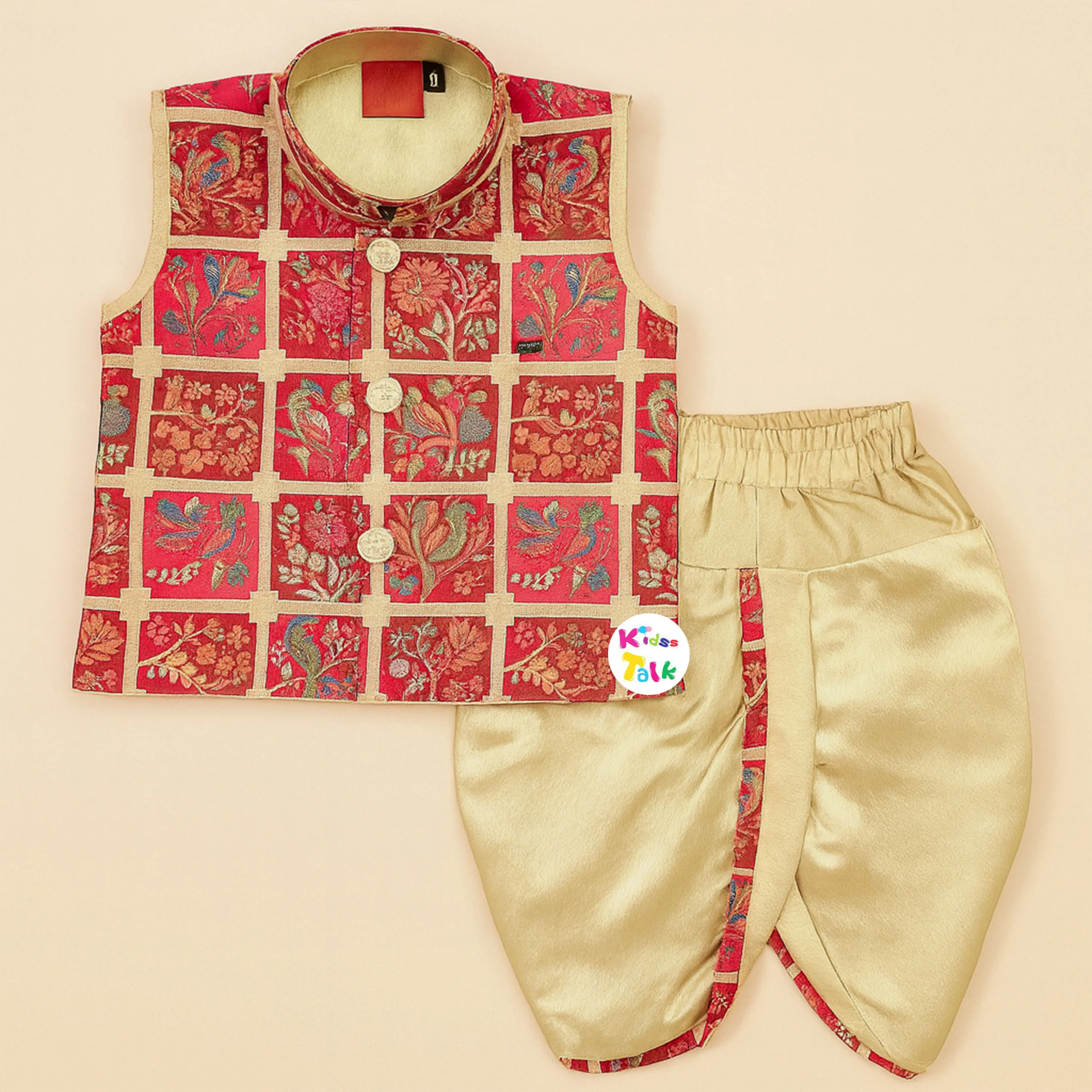 Royal Sleeveless Printed Kurta & Dhoti - Maroon