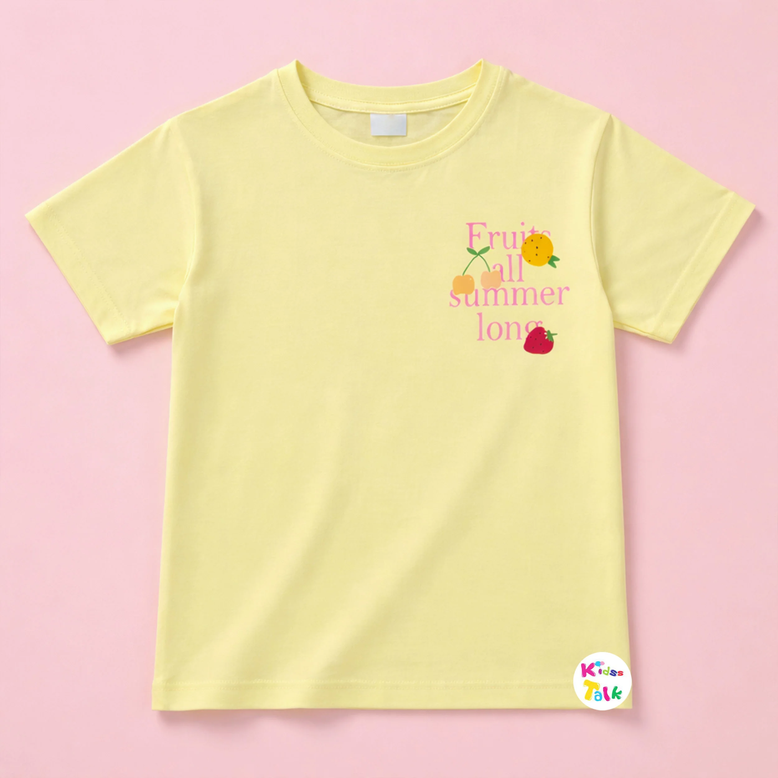 Cotton Knitted Half Sleeve T-shirt With Cute Print - Lemon Yellow