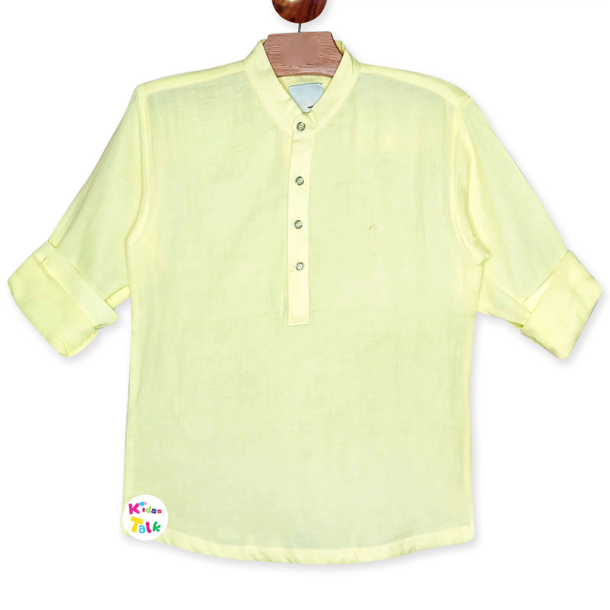 Mulmul Full Sleeve Shirt With Embroidered - Lemon Yellow