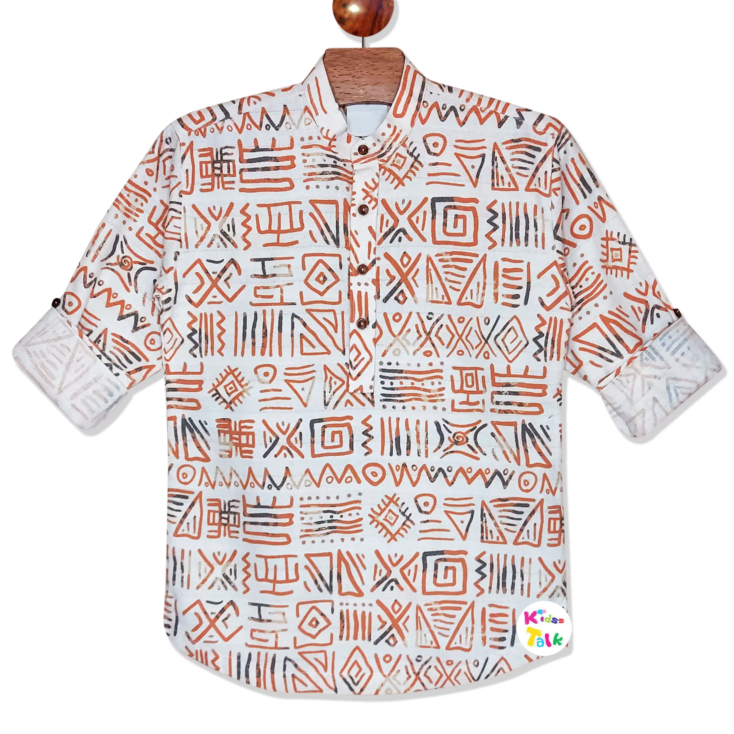 Soft Cotton Full Sleeve Shirt With Abstract Printed - Cream