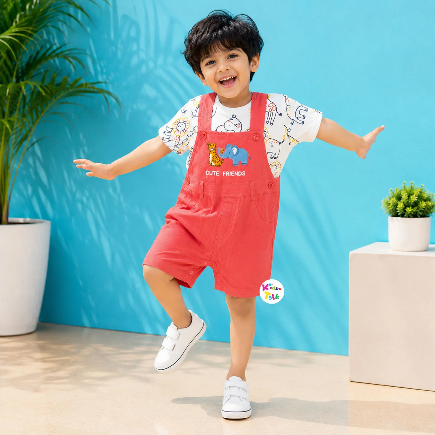Corduroy Half Sleeve Dungaree Set Boys - Orange