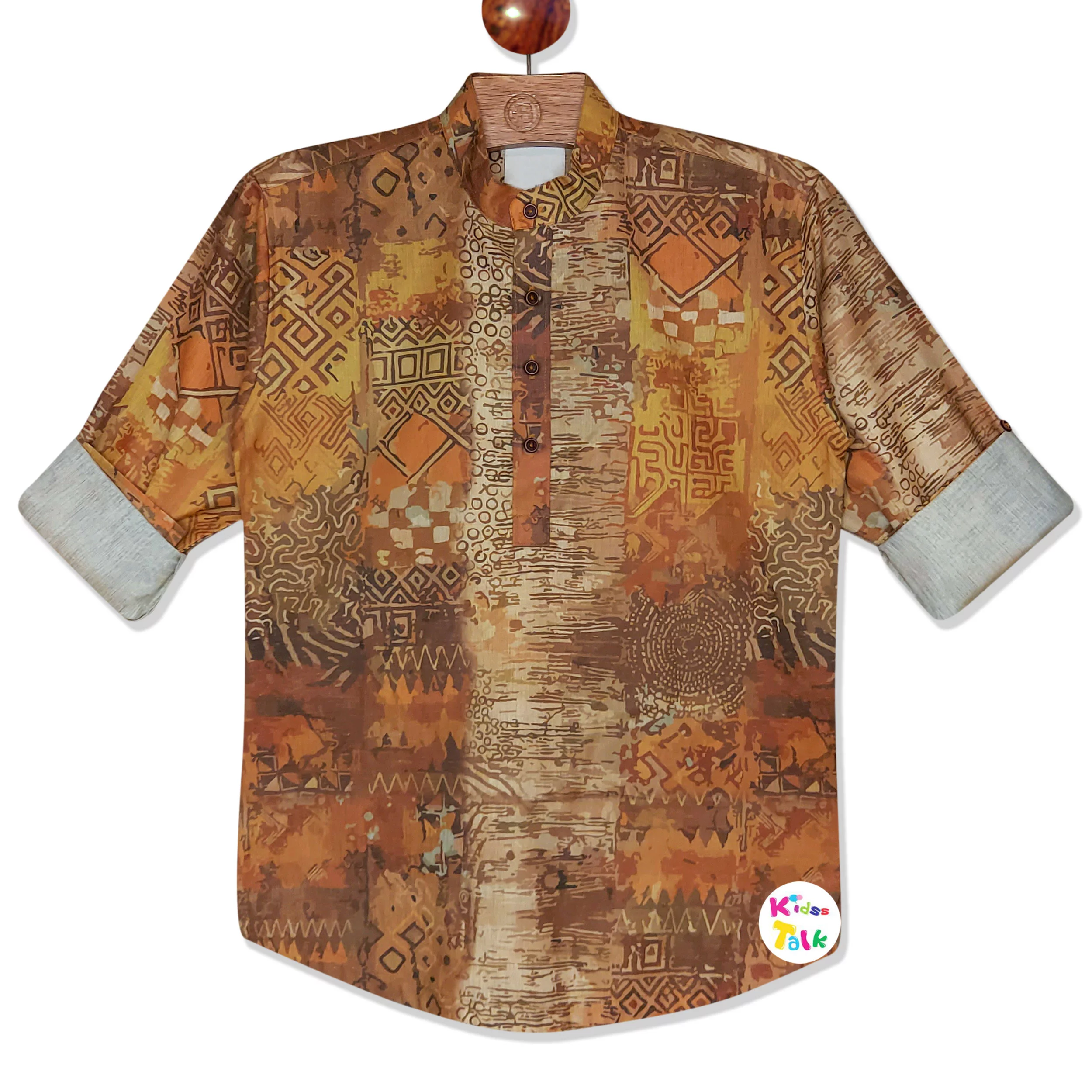 Soft Cotton Full Sleeve Shirt With Abstract Printed - Mustard