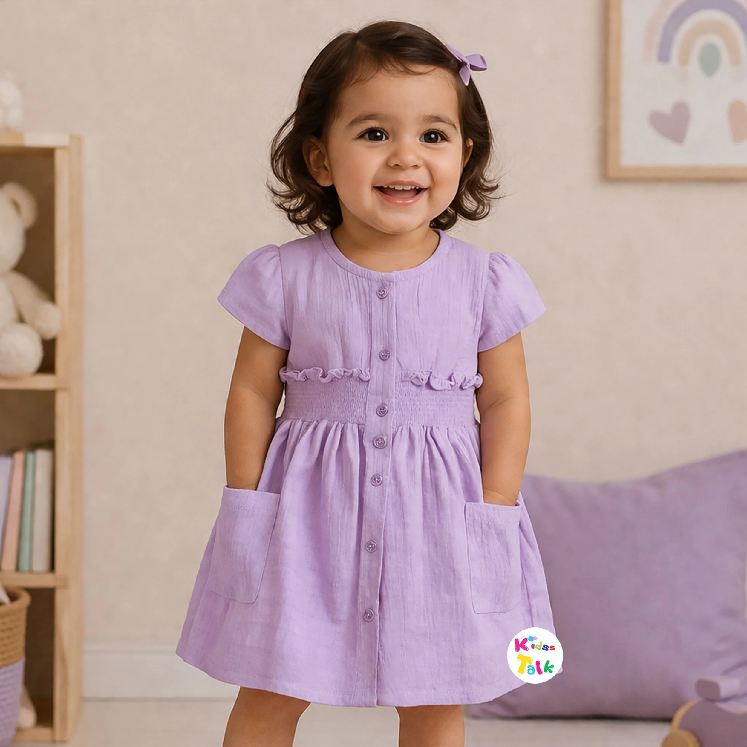 Soft Muslin Half Sleeve Frock - Lavender