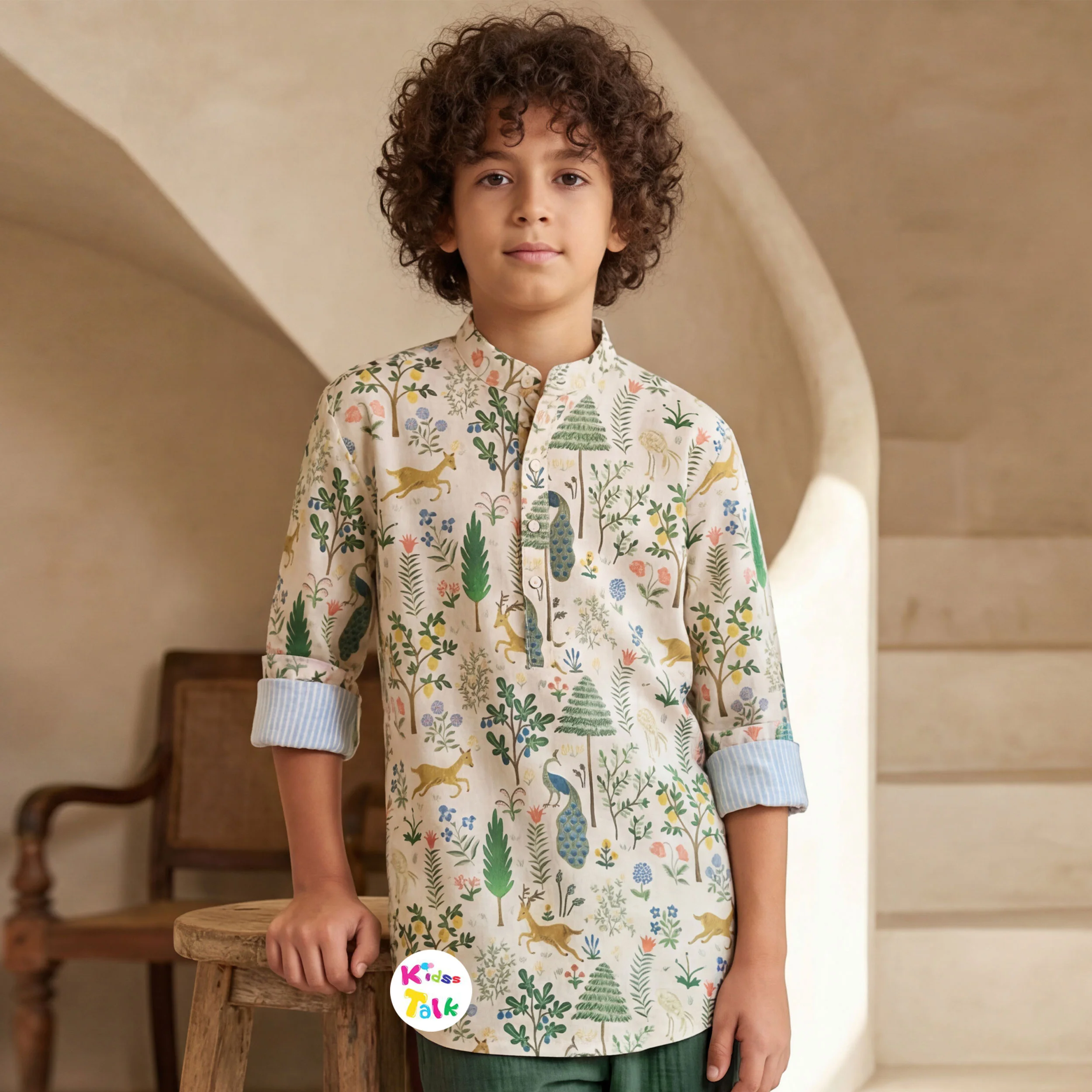 Cotton Full Sleeve Printed Shirt - Cream