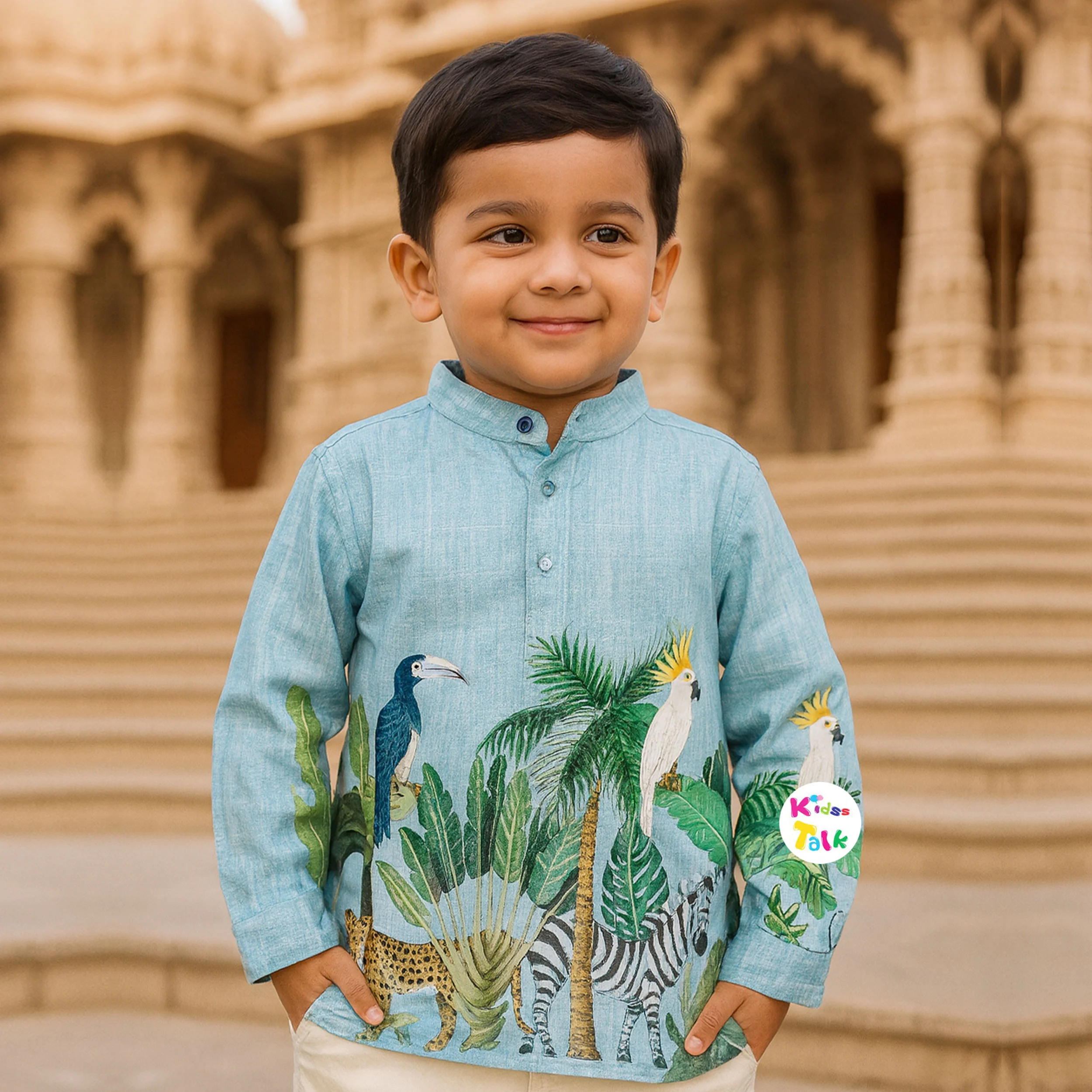 Cotton Full Sleeve Party Shirt With Printed - Blue